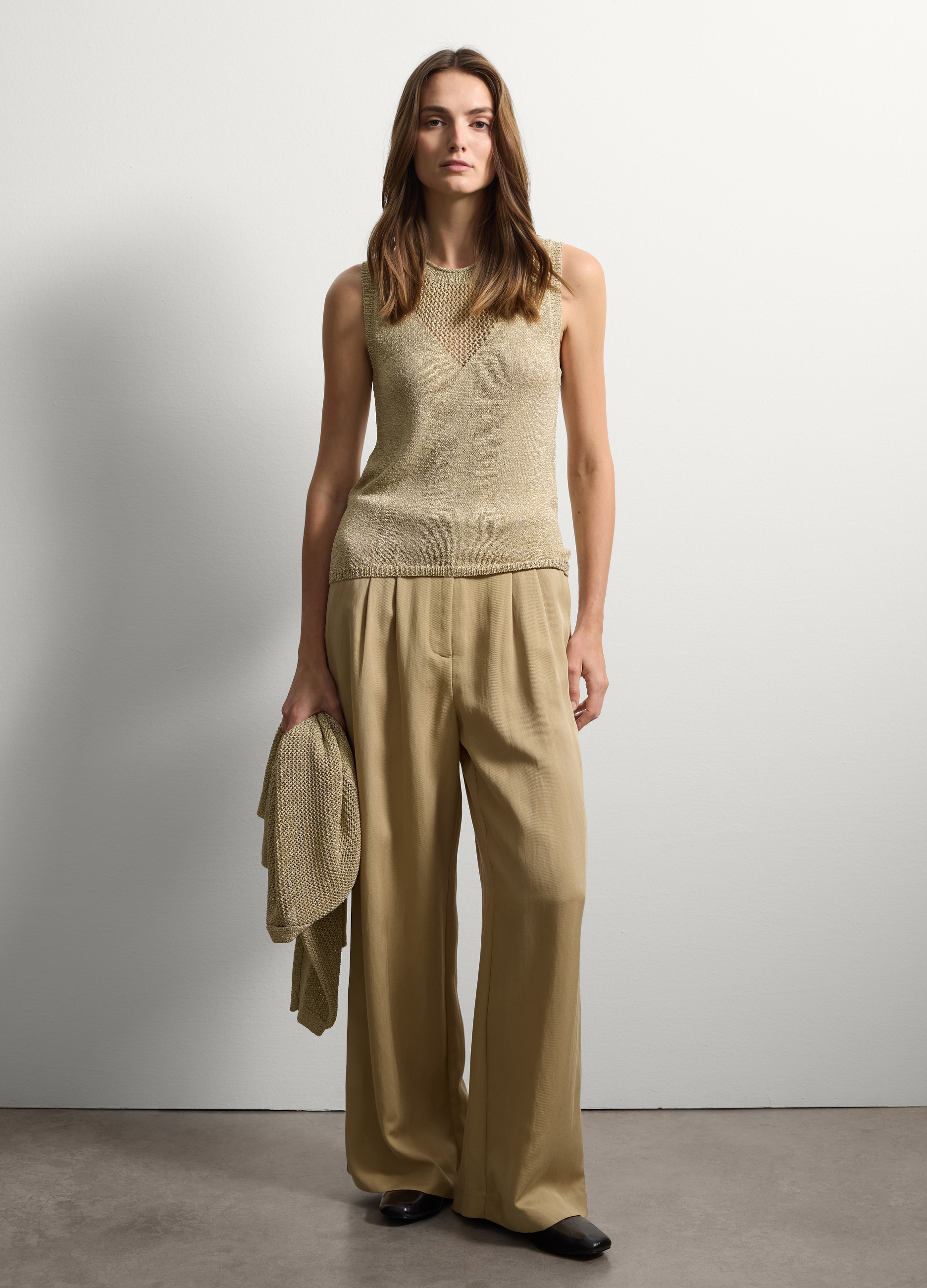 Stefanel - Pantaloni in lyocell beige, Donna, Beige chiaro, Taglia 38