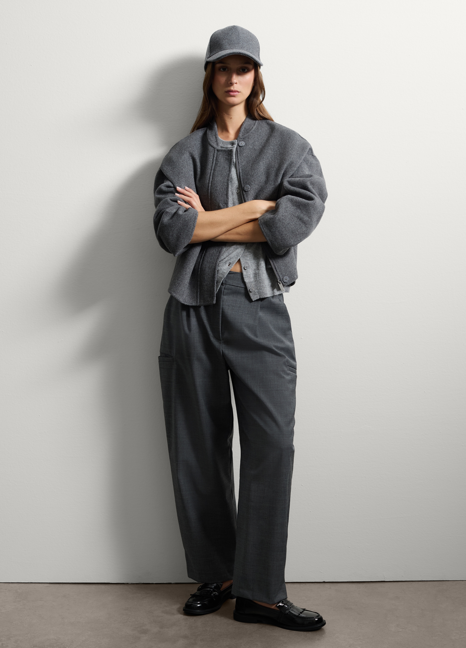 Stefanel - Cappello in misto lana grigia, Donna, Grigio scuro melange, Taglia ONE SIZE