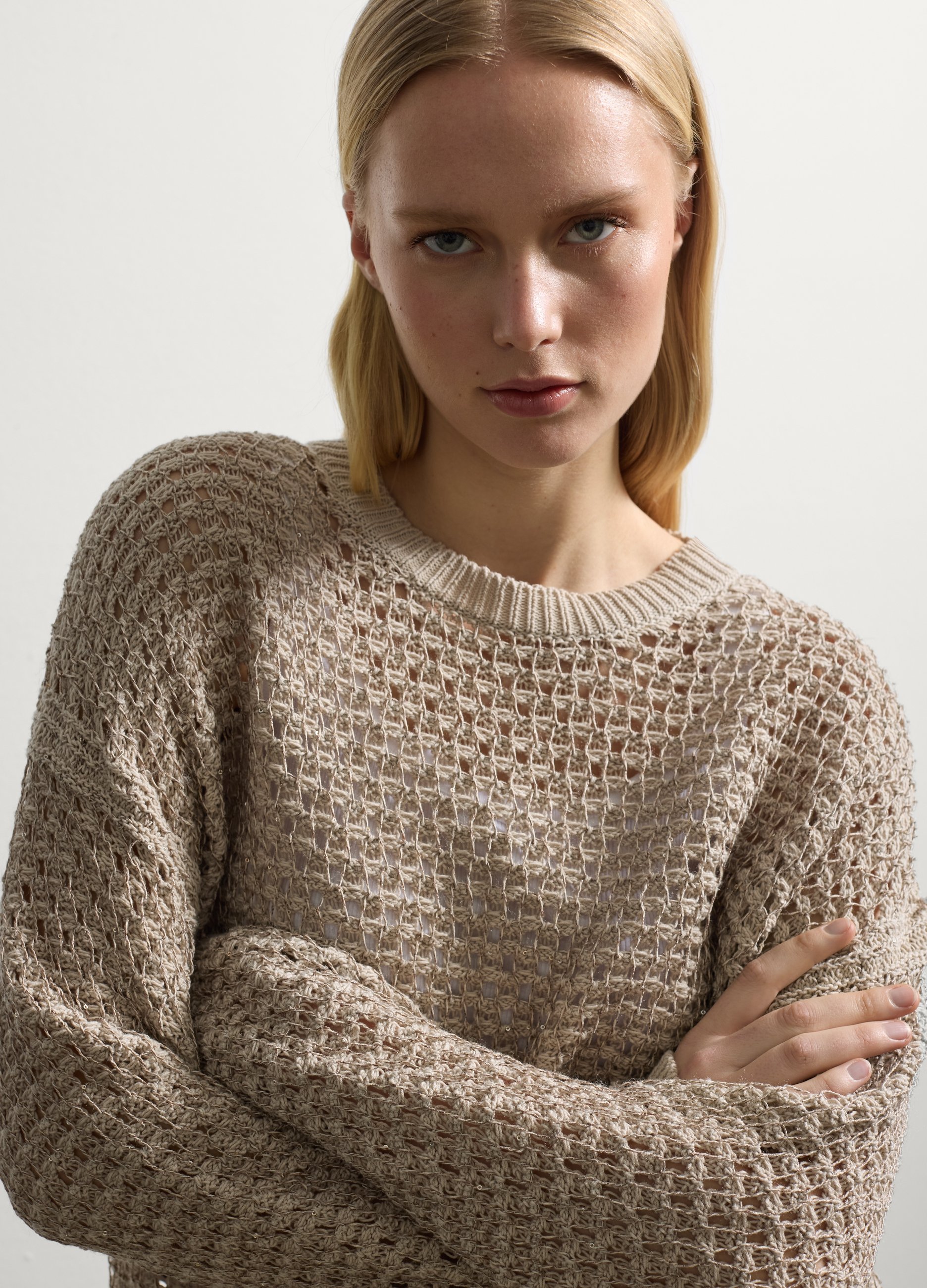 Stefanel - Maglia oversize traforata, Donna, Corda, Taglia S