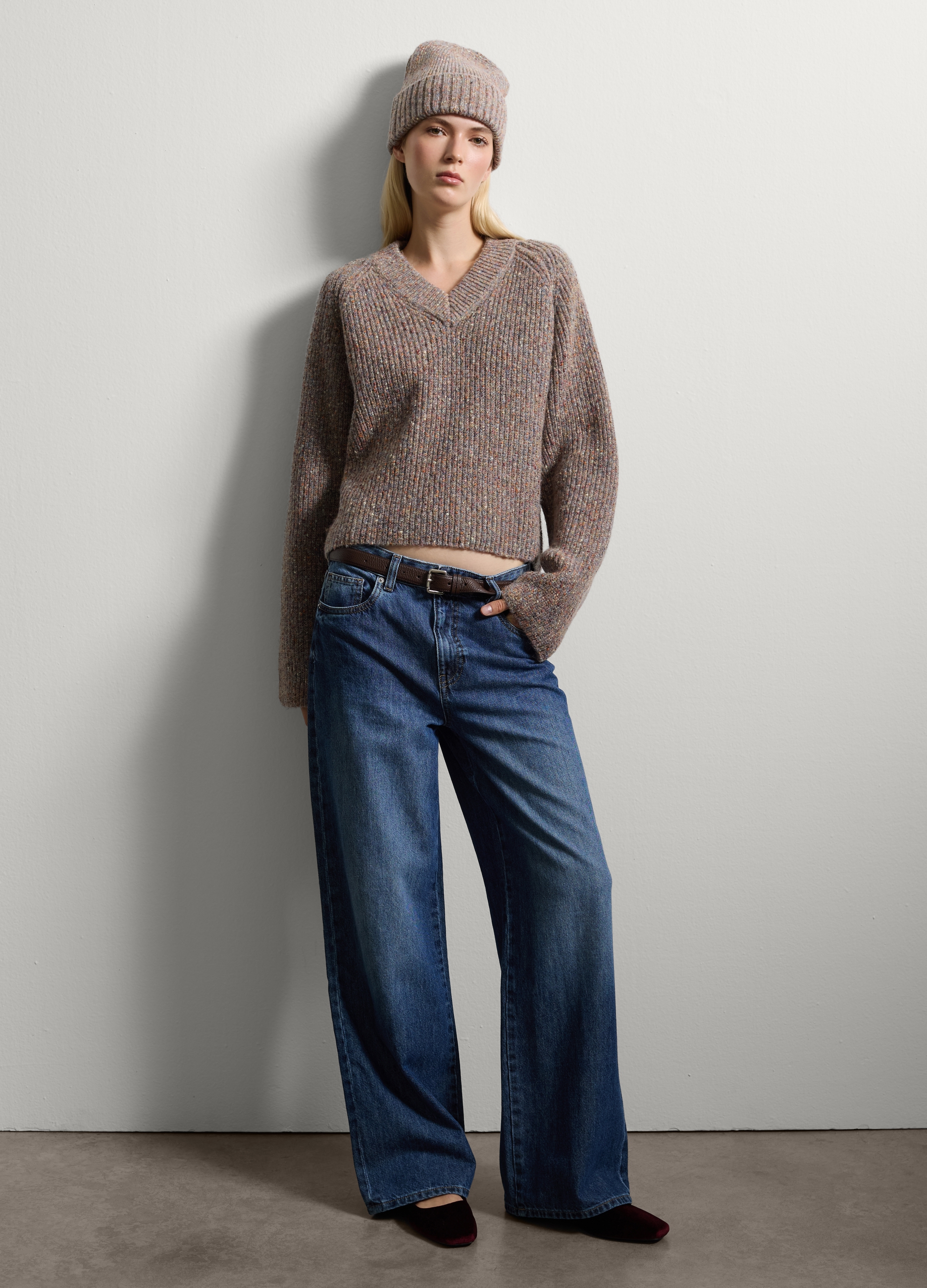 Stefanel - Maglione marrone con vestibilità over, Donna, Marrone/Grigio, Taglia XS