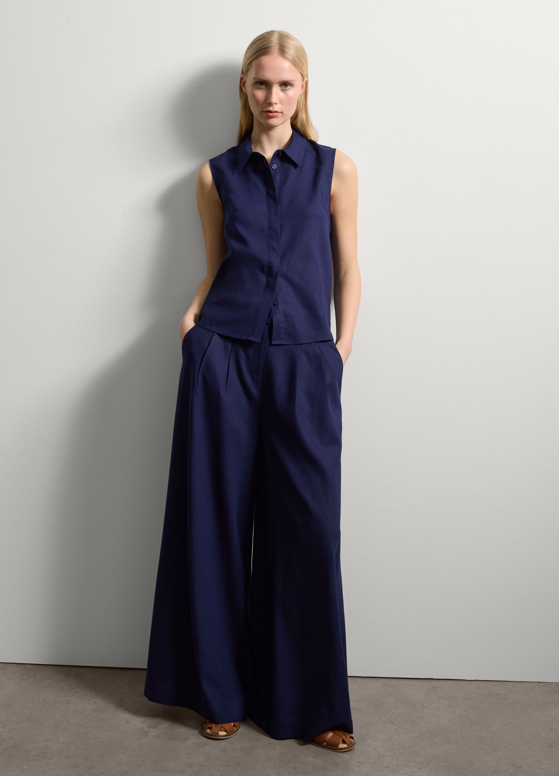 Stefanel - Pantalone palazzo a gamba larga, Donna, Blu navy, Taglia 38