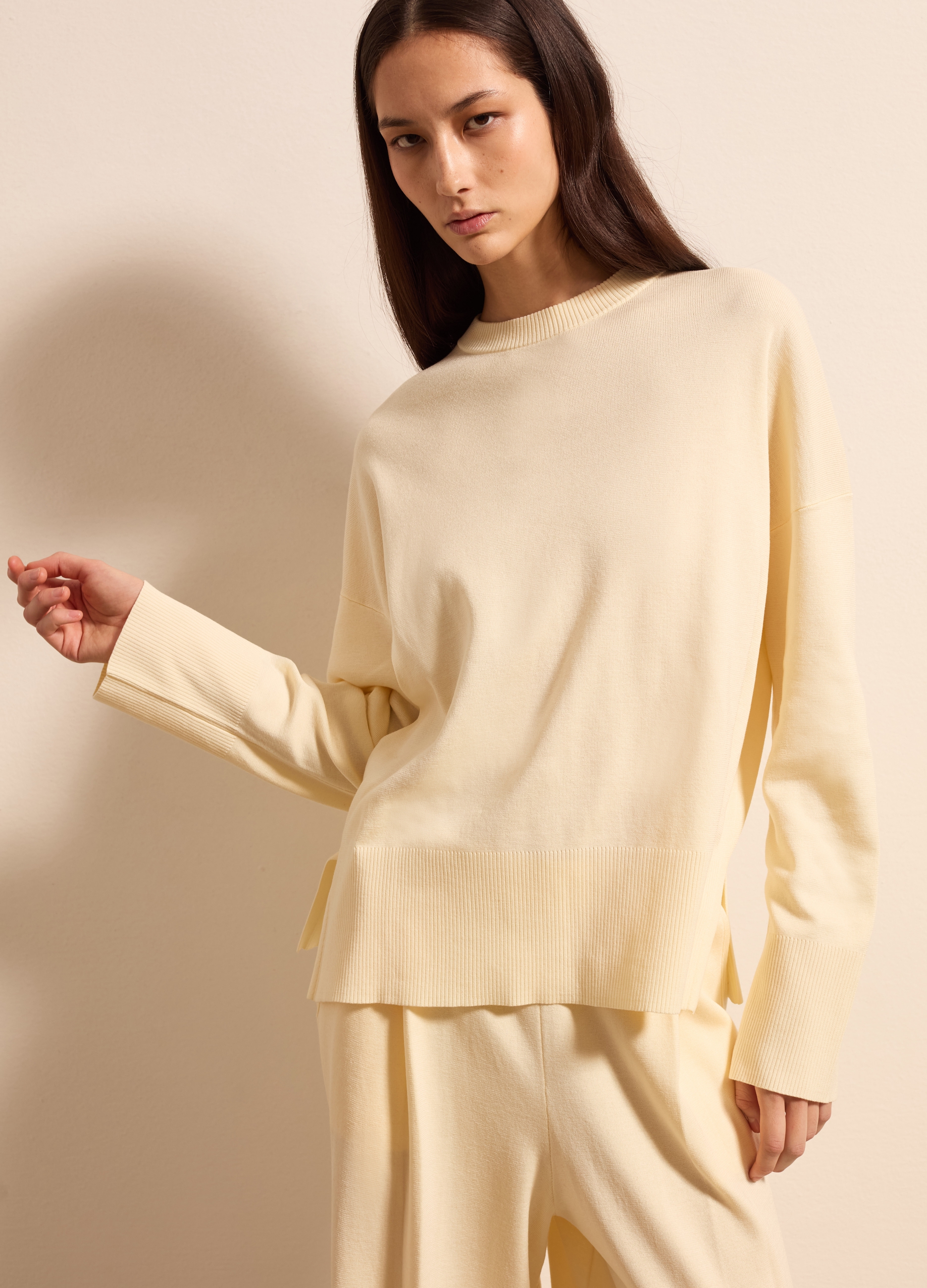 Stefanel - Maglia in cotone con spacchetti, Donna, Crema, Taglia XS