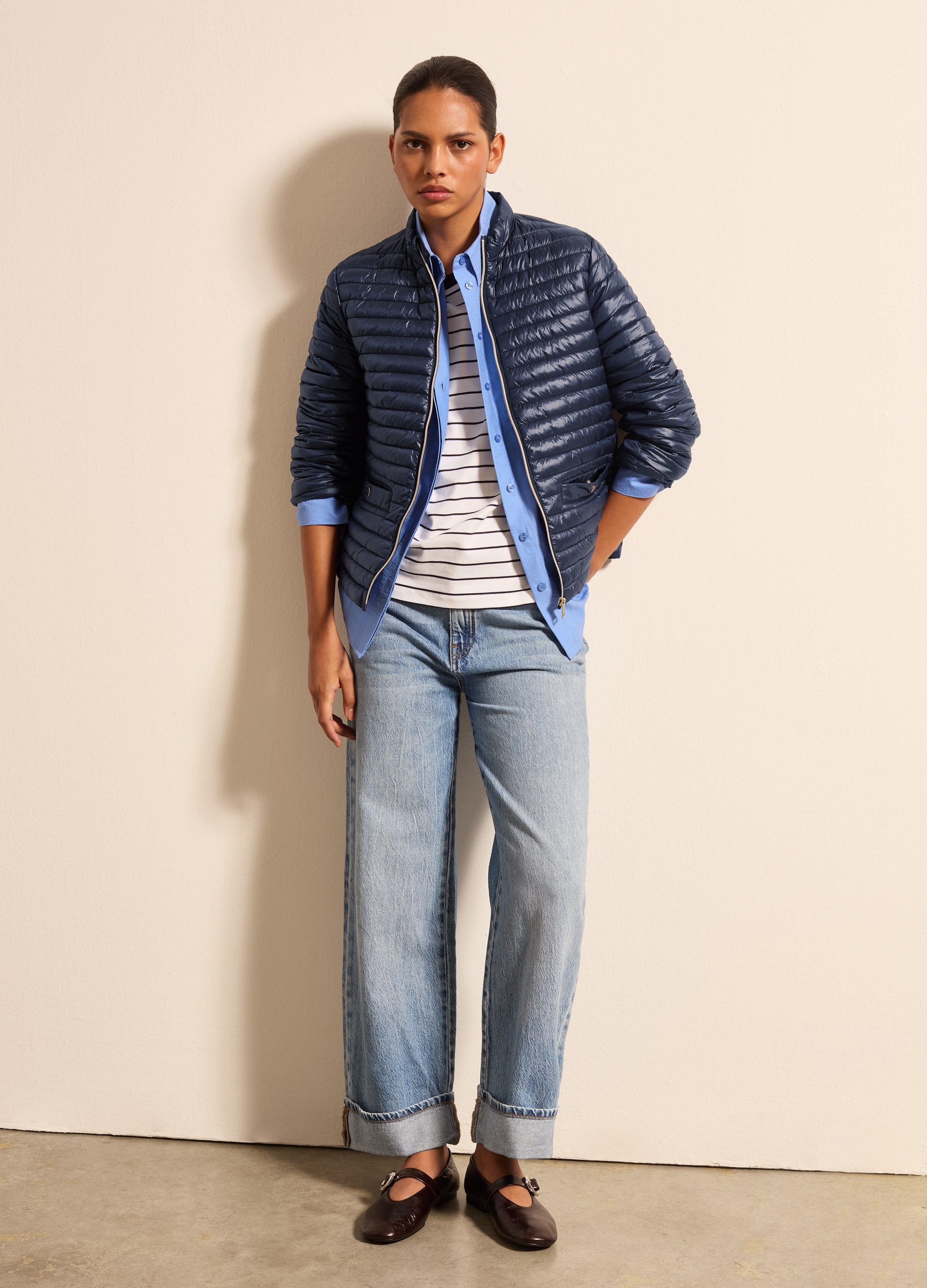 Stefanel - Piumino corto ultralight full-zip, Donna, Blu scuro, Taglia XS