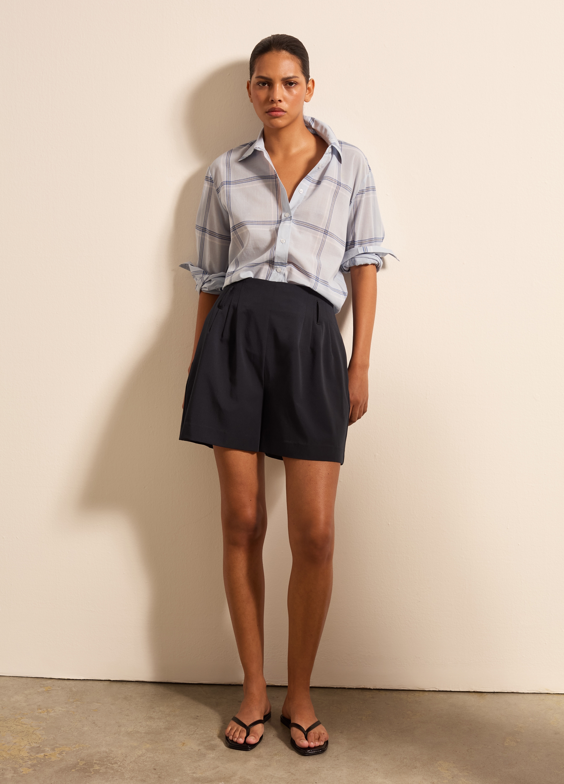 Stefanel - Camicia over con fantasia check, Donna, Blu chiaro, Taglia XS