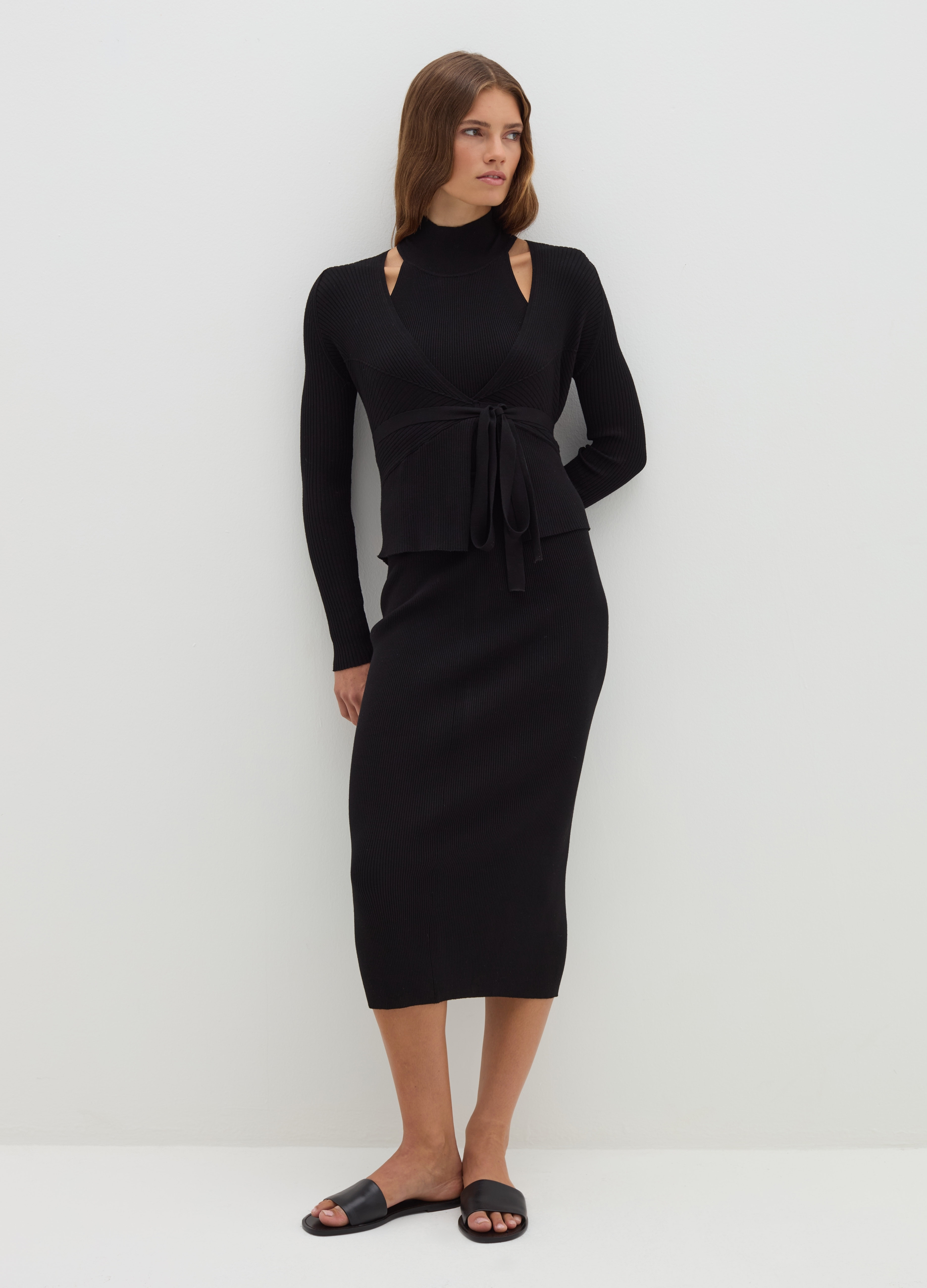 Stefanel - Gonna lunga a costine, Donna, Nero, Taglia XS