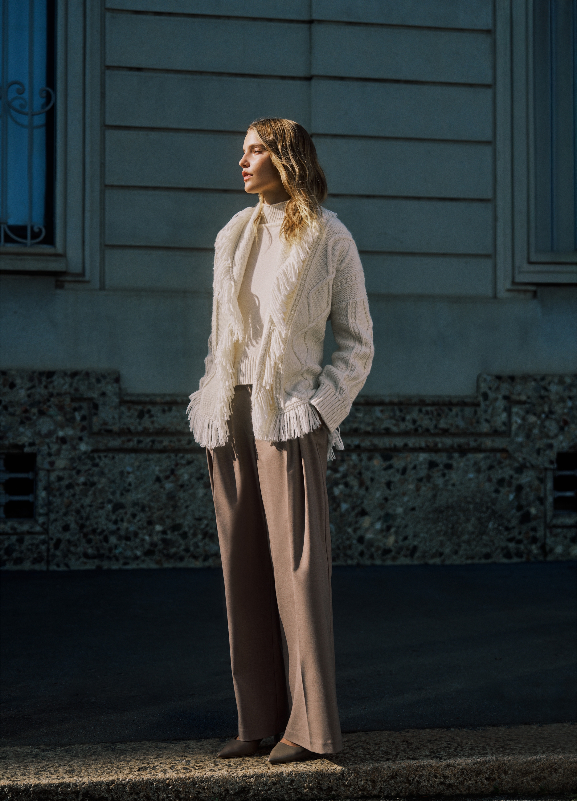 Stefanel - Pullover mock neck in lana cardata, Donna, Bianco lana, Taglia L