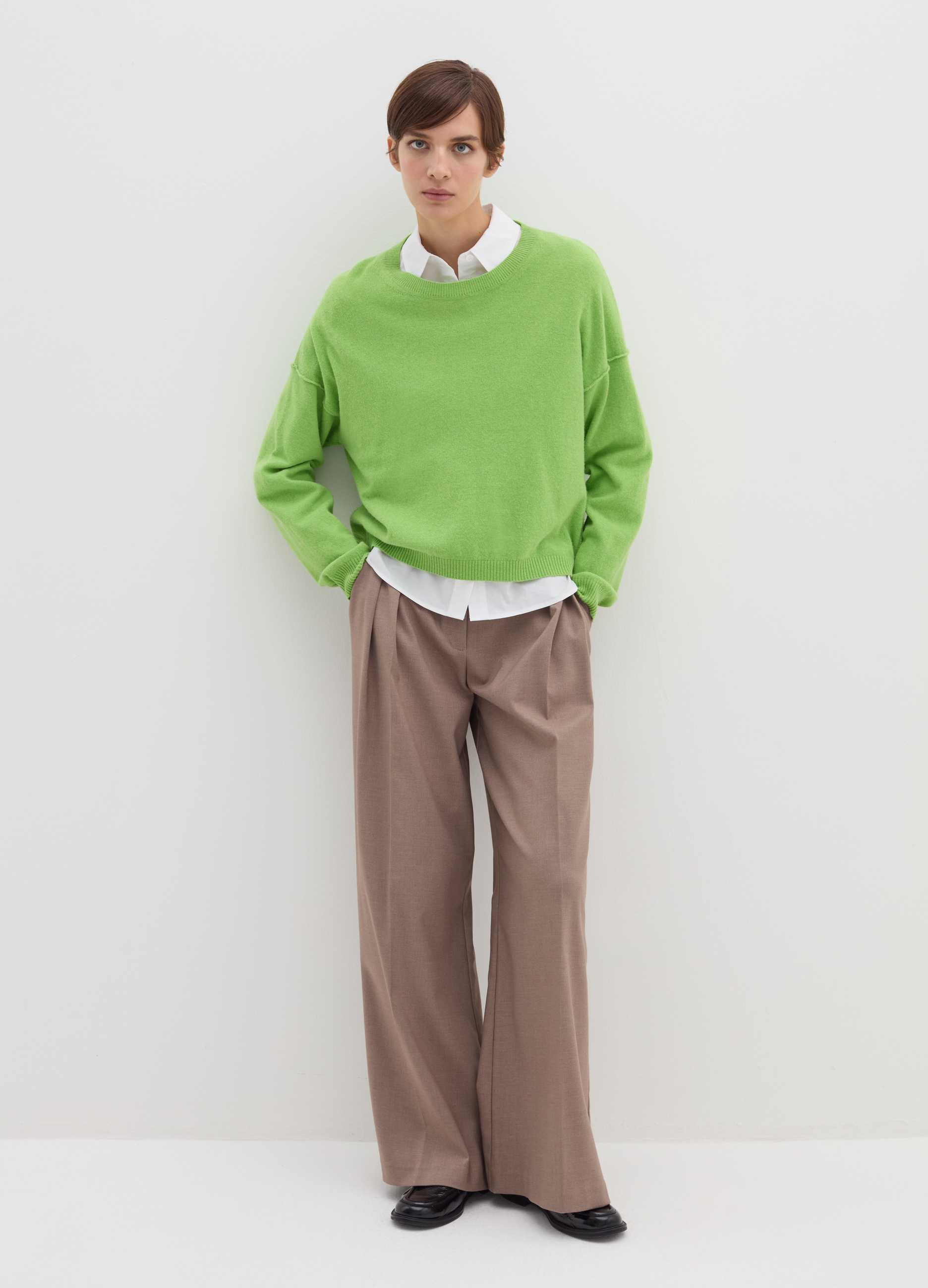 Stefanel - Pullover oversize con scollo rotondo, Donna, Verde lime, Taglia S