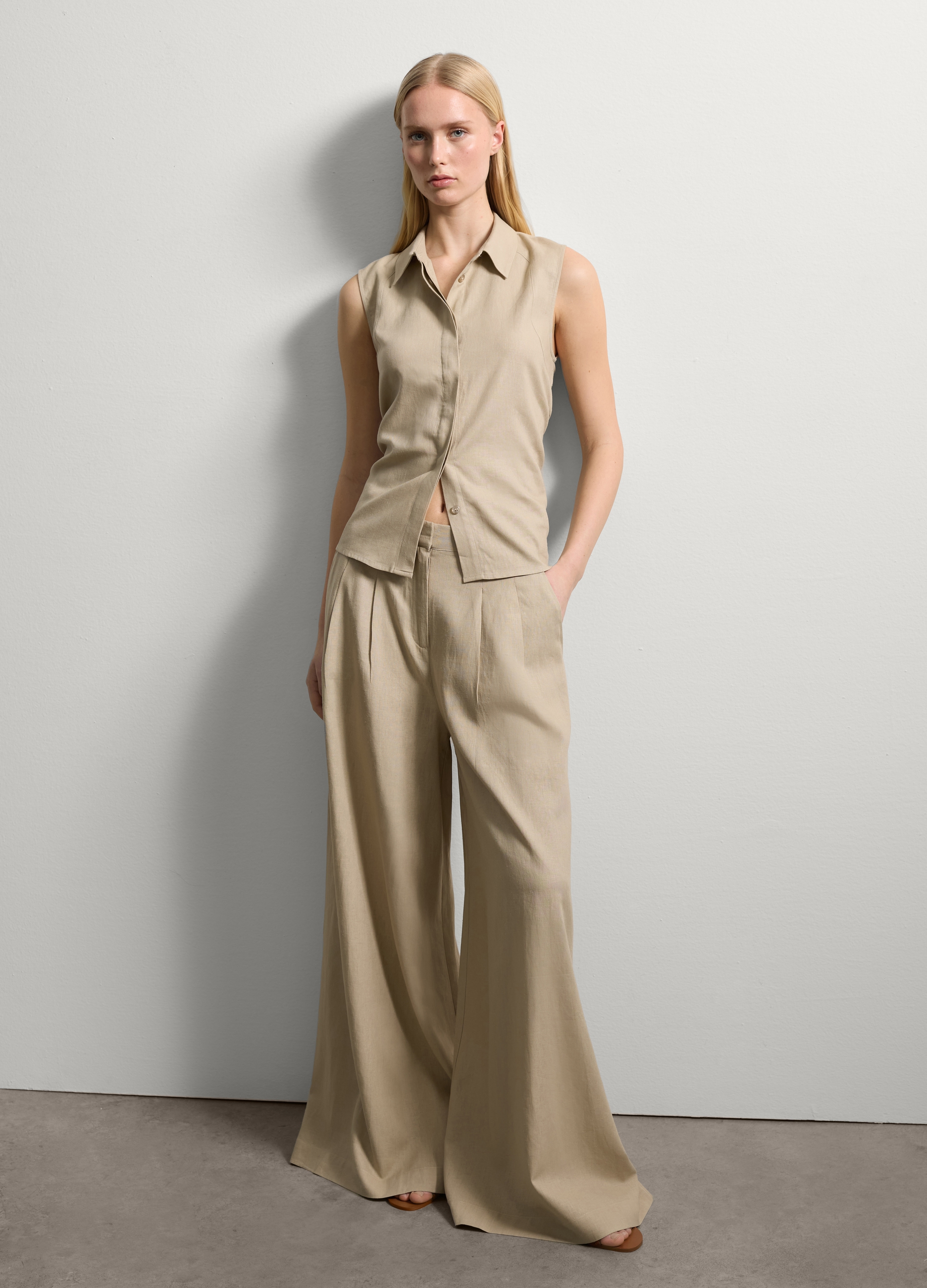 Stefanel - Pantalone palazzo a gamba larga, Donna, Beige chiaro, Taglia 38