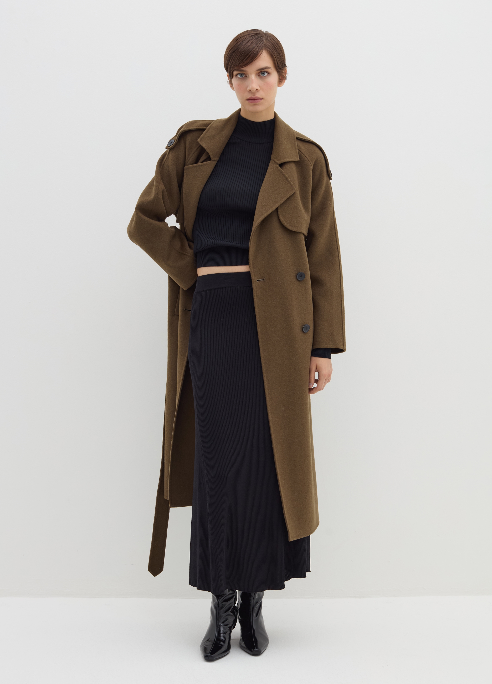 Stefanel - Gonna lunga a ruota in maglia a costine, Donna, Nero, Taglia XS