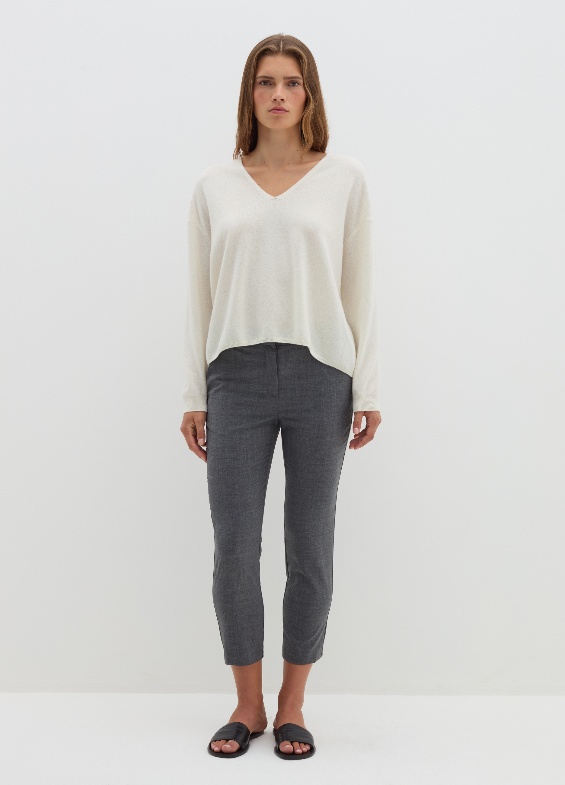 Stefanel - Pantalone a sigaretta in frescolana, Donna, Grigio melange, Taglia 42