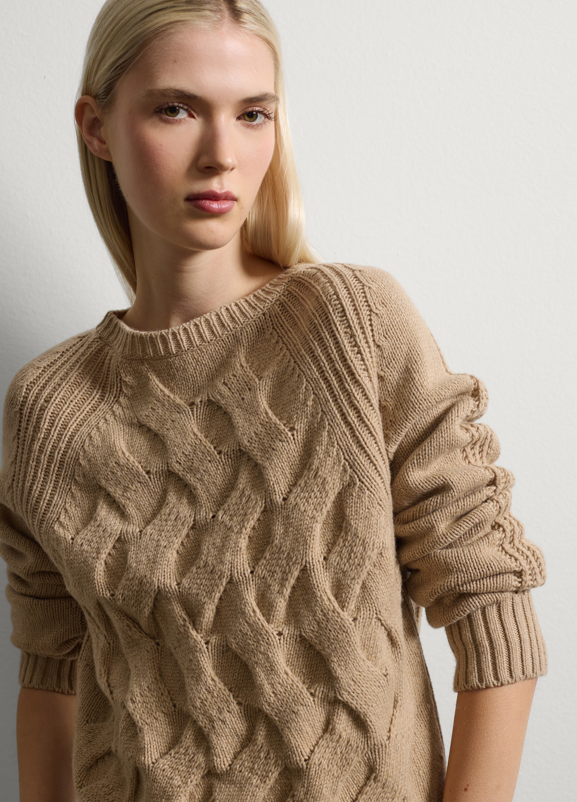 Stefanel - Maglione beige in misto lana regular fit, Donna, Beige scuro, Taglia S