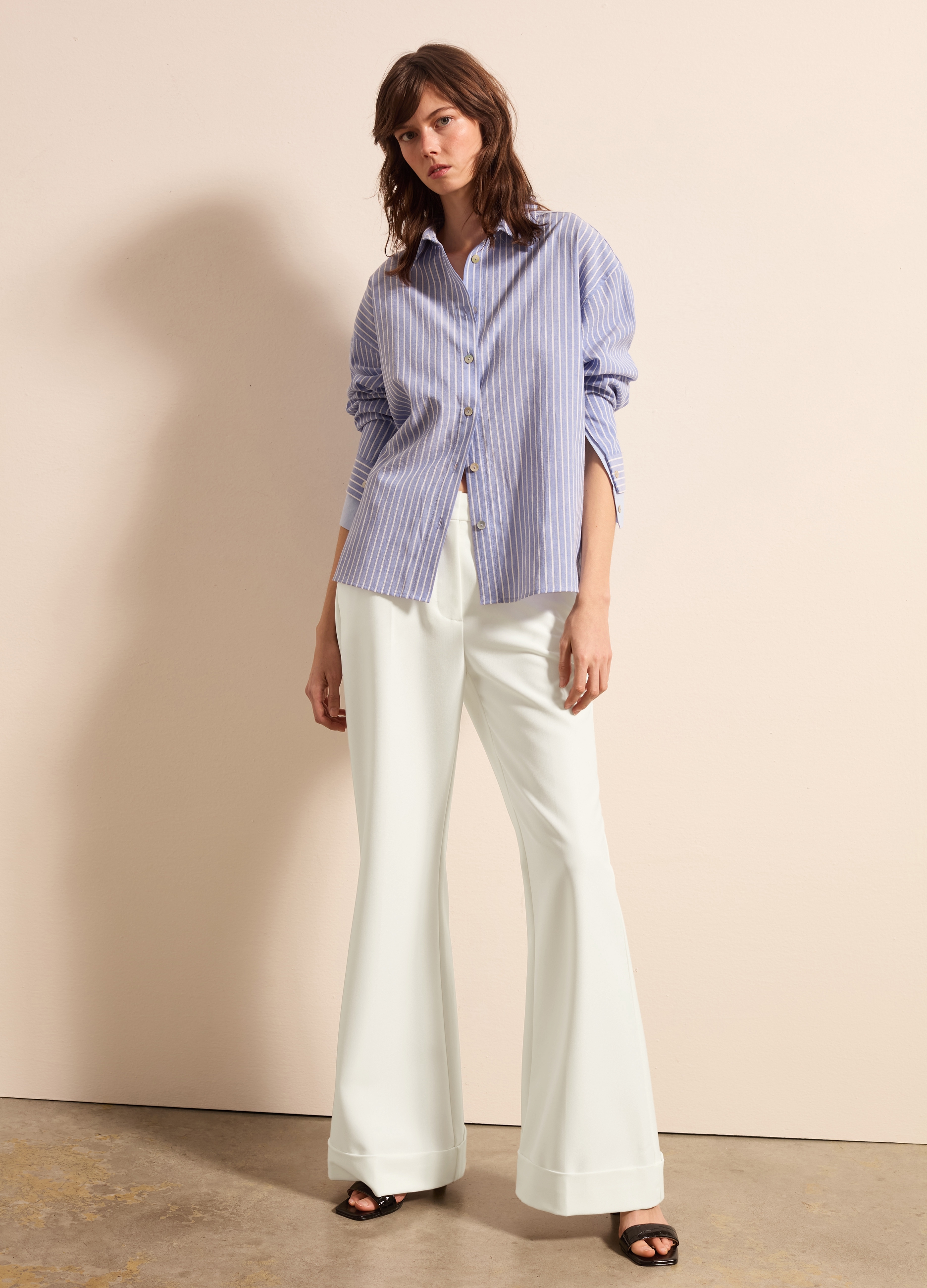 Stefanel - Pantalone flare fit con risvolti, Donna, Bianco ottico, Taglia 38