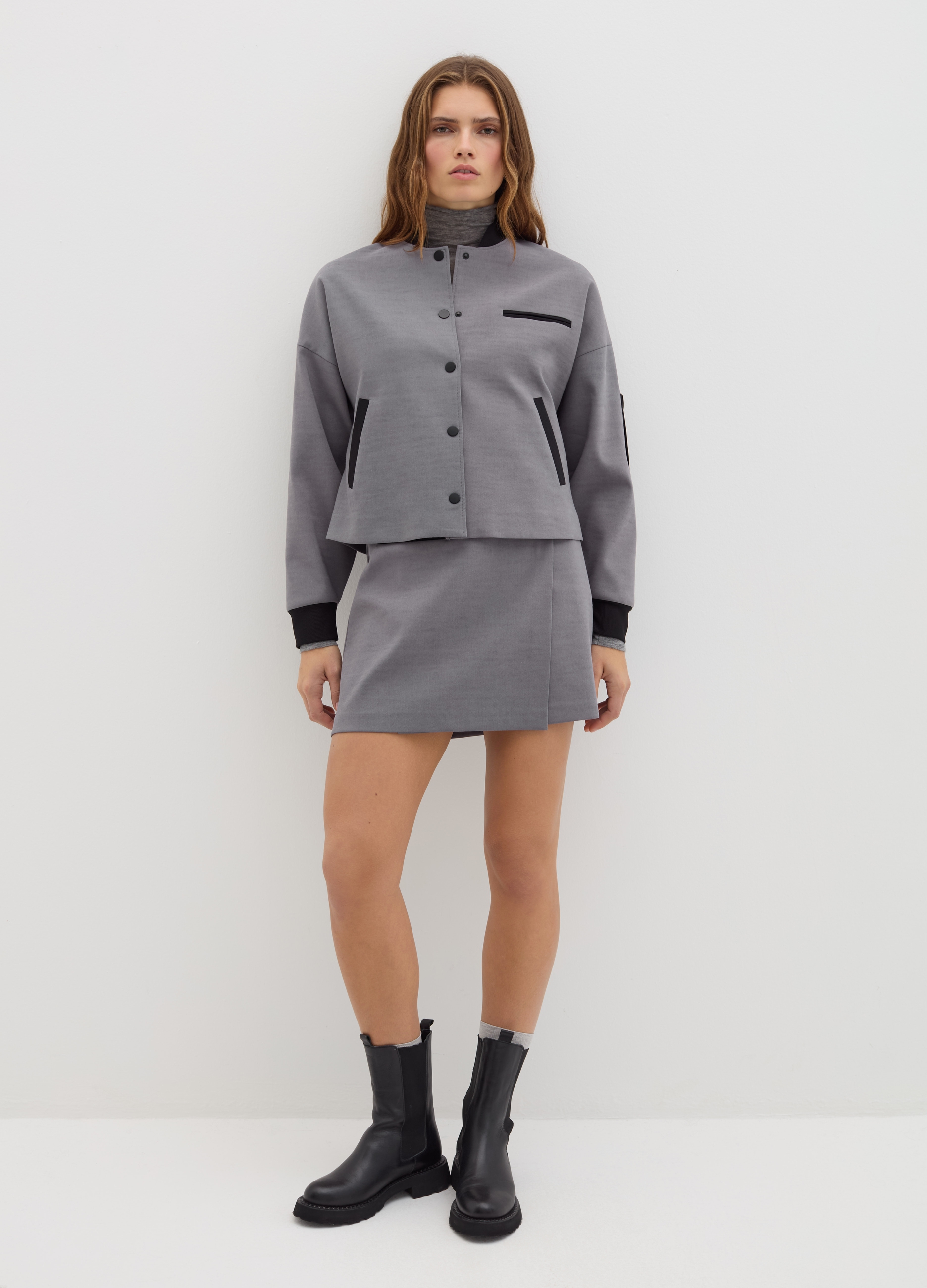 Stefanel - Minigonna a portafoglio in poly cotton, Donna, Grigio cenere, Taglia S