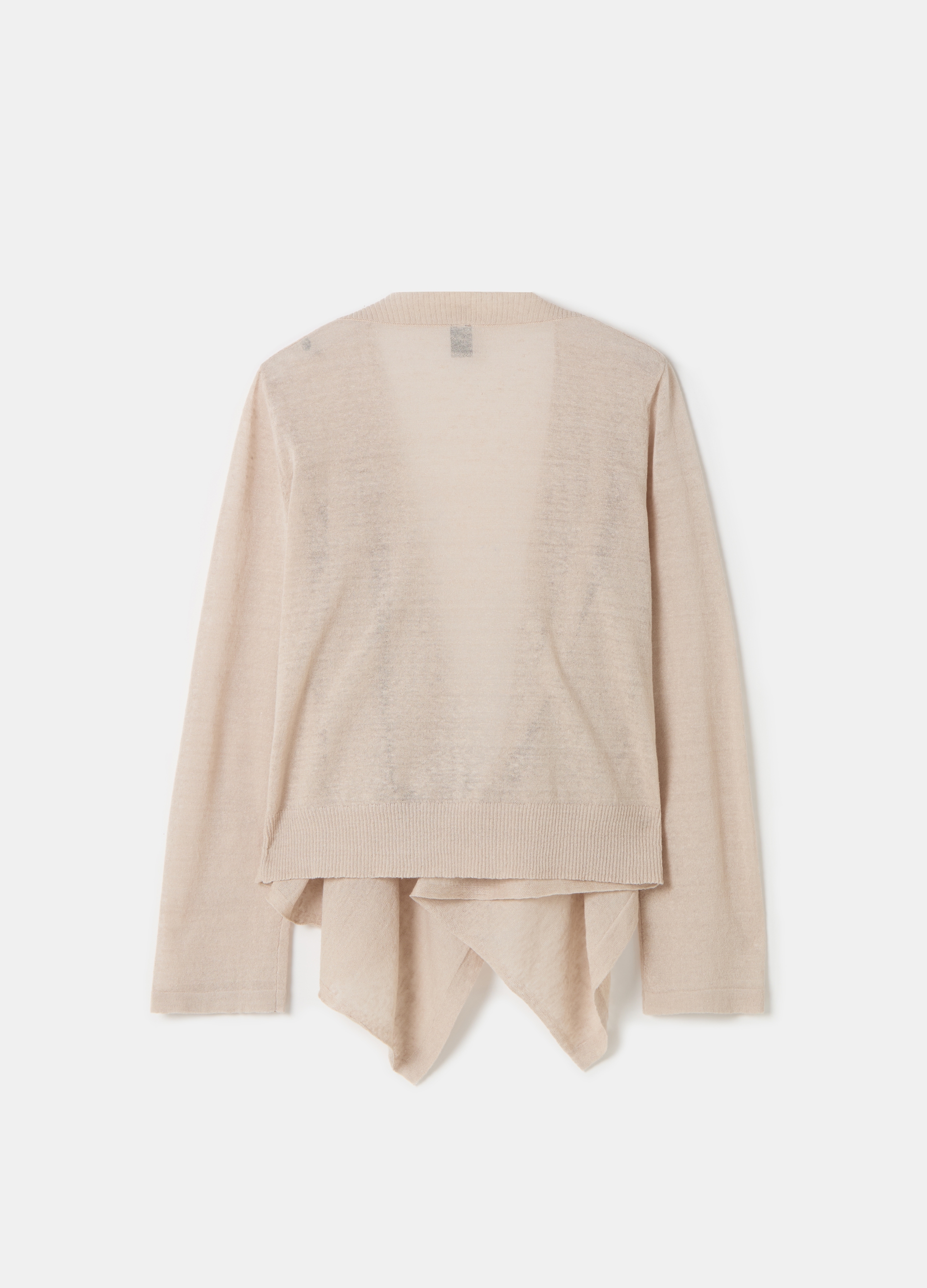 Stefanel - Cardigan aperto in misto lino, Donna, Beige chiaro, Taglia M
