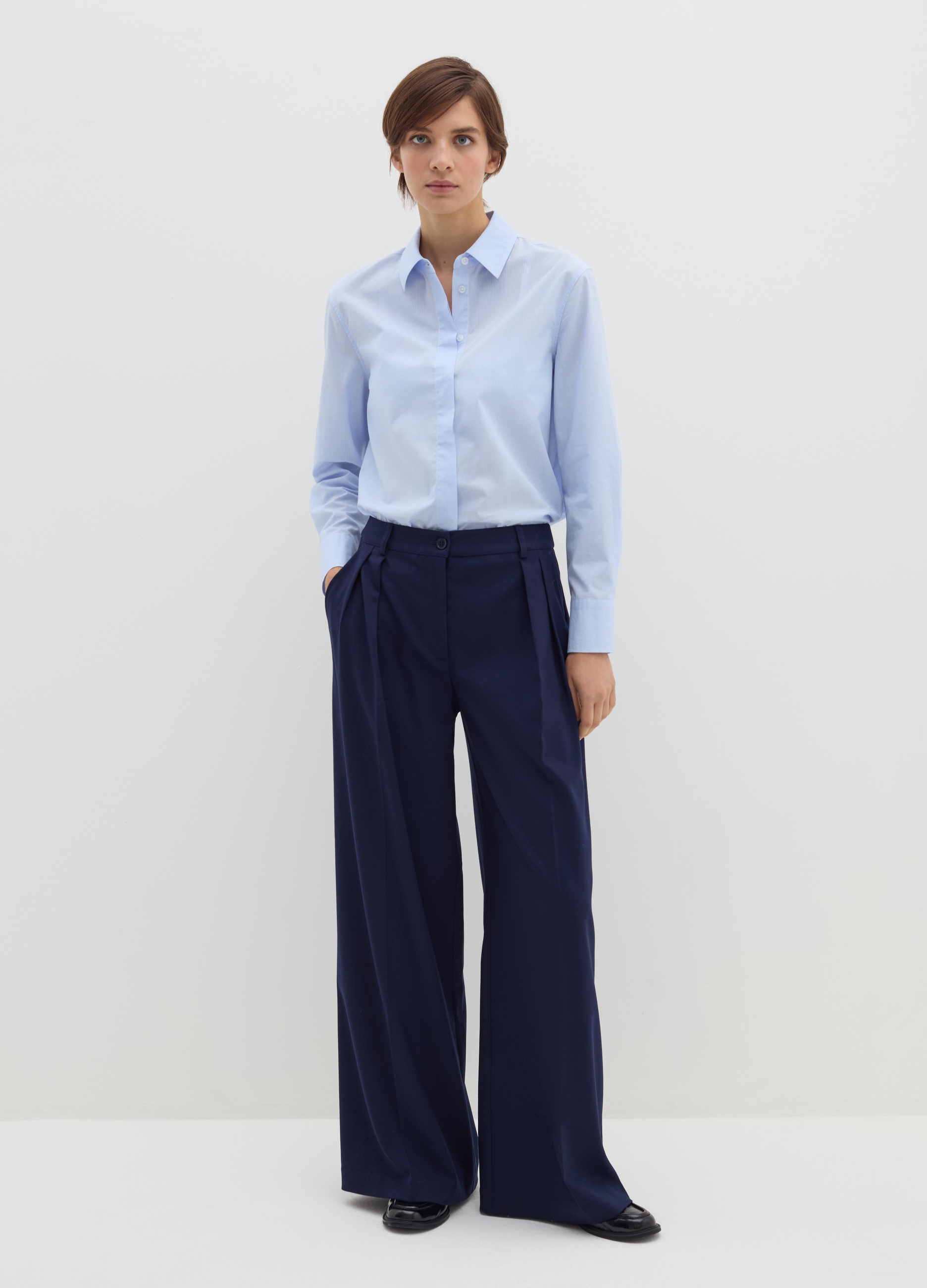 Stefanel - Camicia regular fit in popeline, Donna, Bianco/Azzurro, Taglia 48