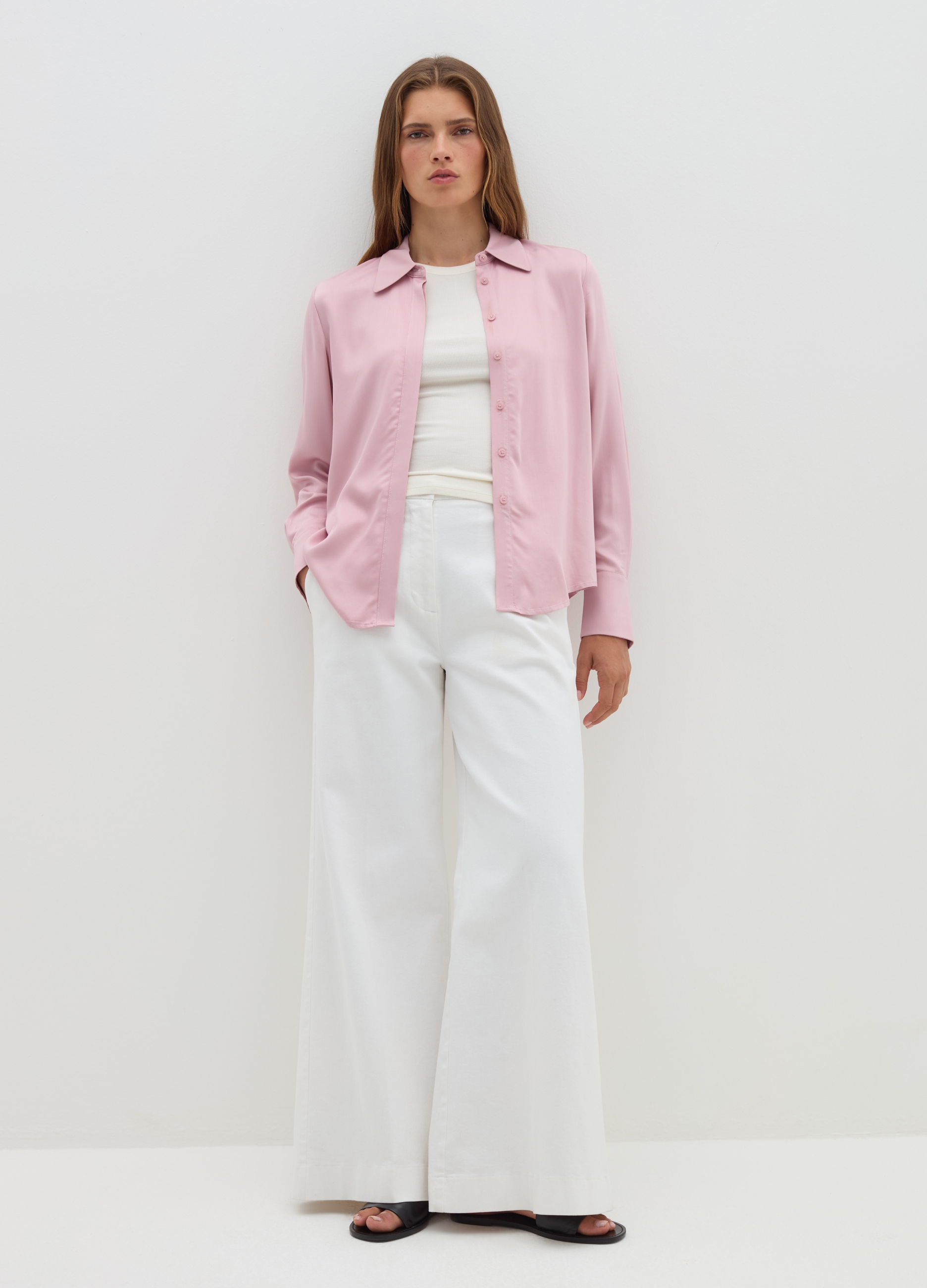 Stefanel - Camicia in viscosa satin, Donna, Rosa ciclamino, Taglia 38