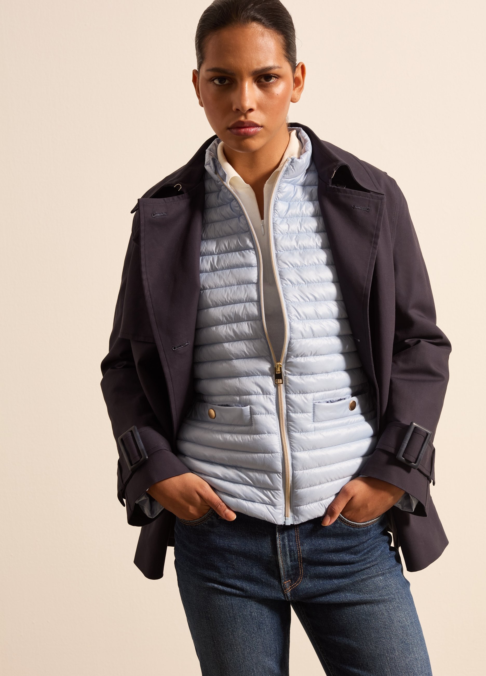 Stefanel - Piumino corto ultralight full-zip, Donna, Blu chiaro, Taglia XS