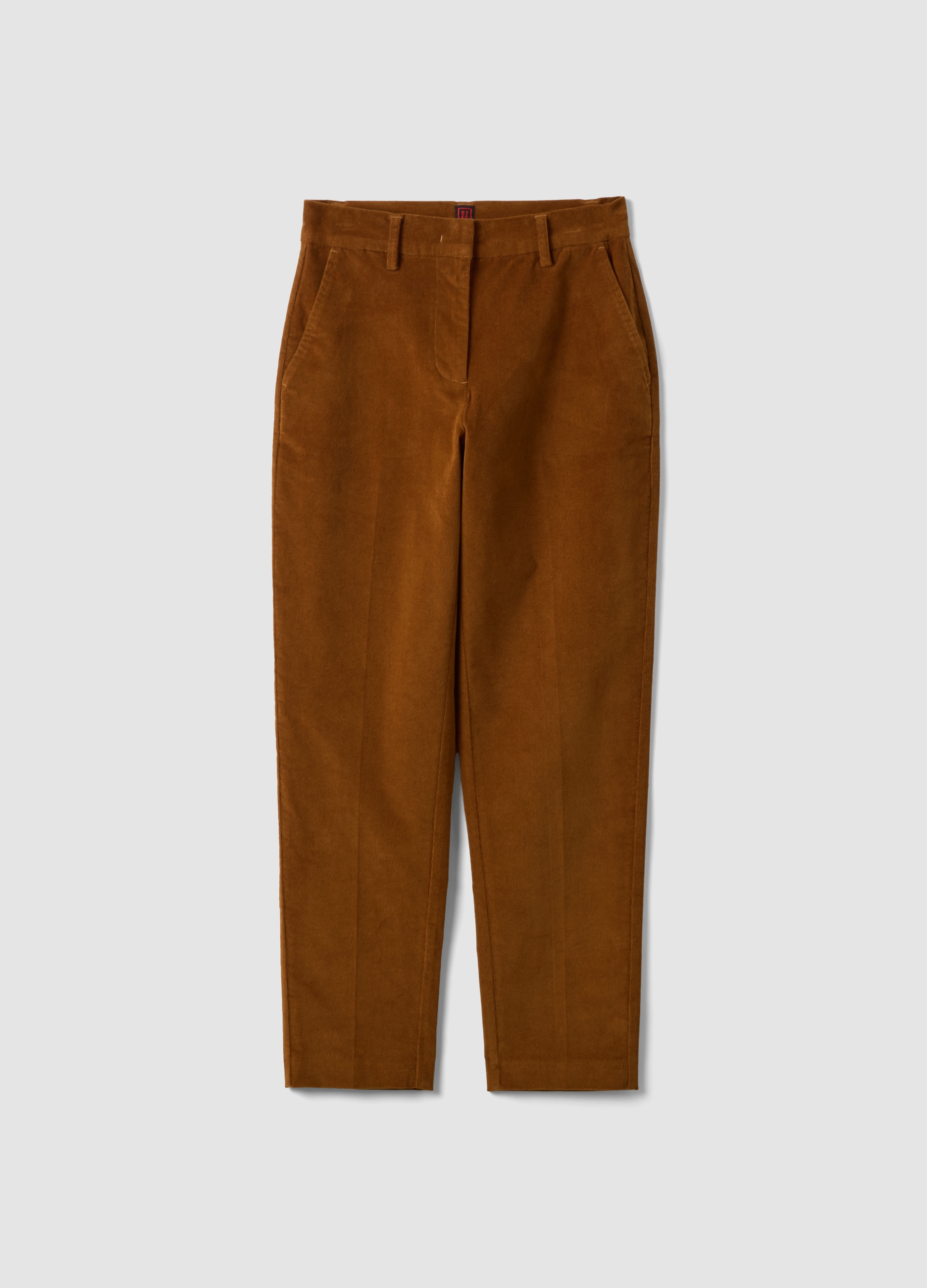Stefanel - Braune Slim-Fit Chinohose aus geripptem Stretch-Baumwollstoff, Damen, Cognacbraun
