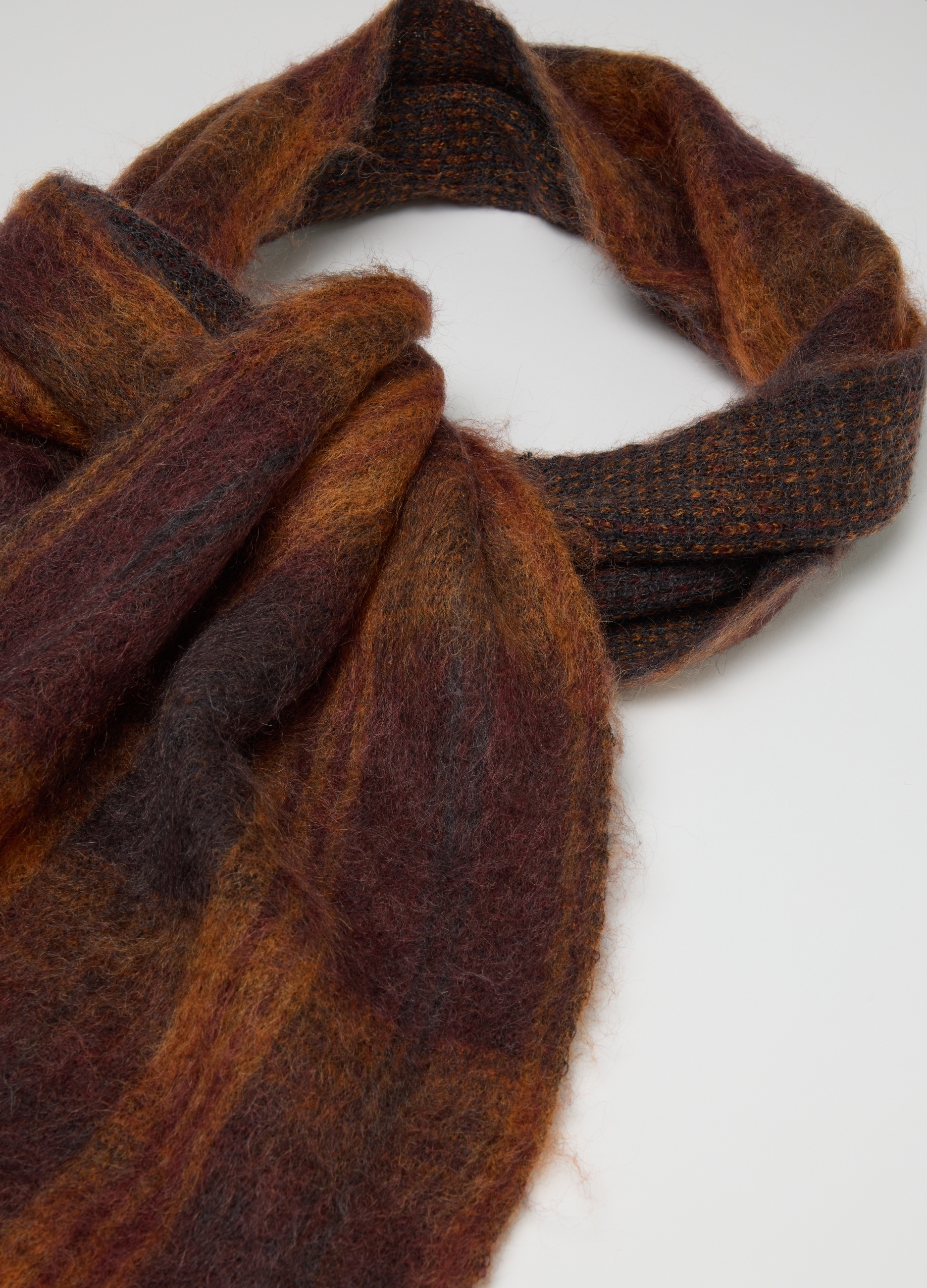 Stefanel - Sciarpa a quadri marrone in misto lana e mohair, Donna, Marrone scuro, Taglia ONE SIZE