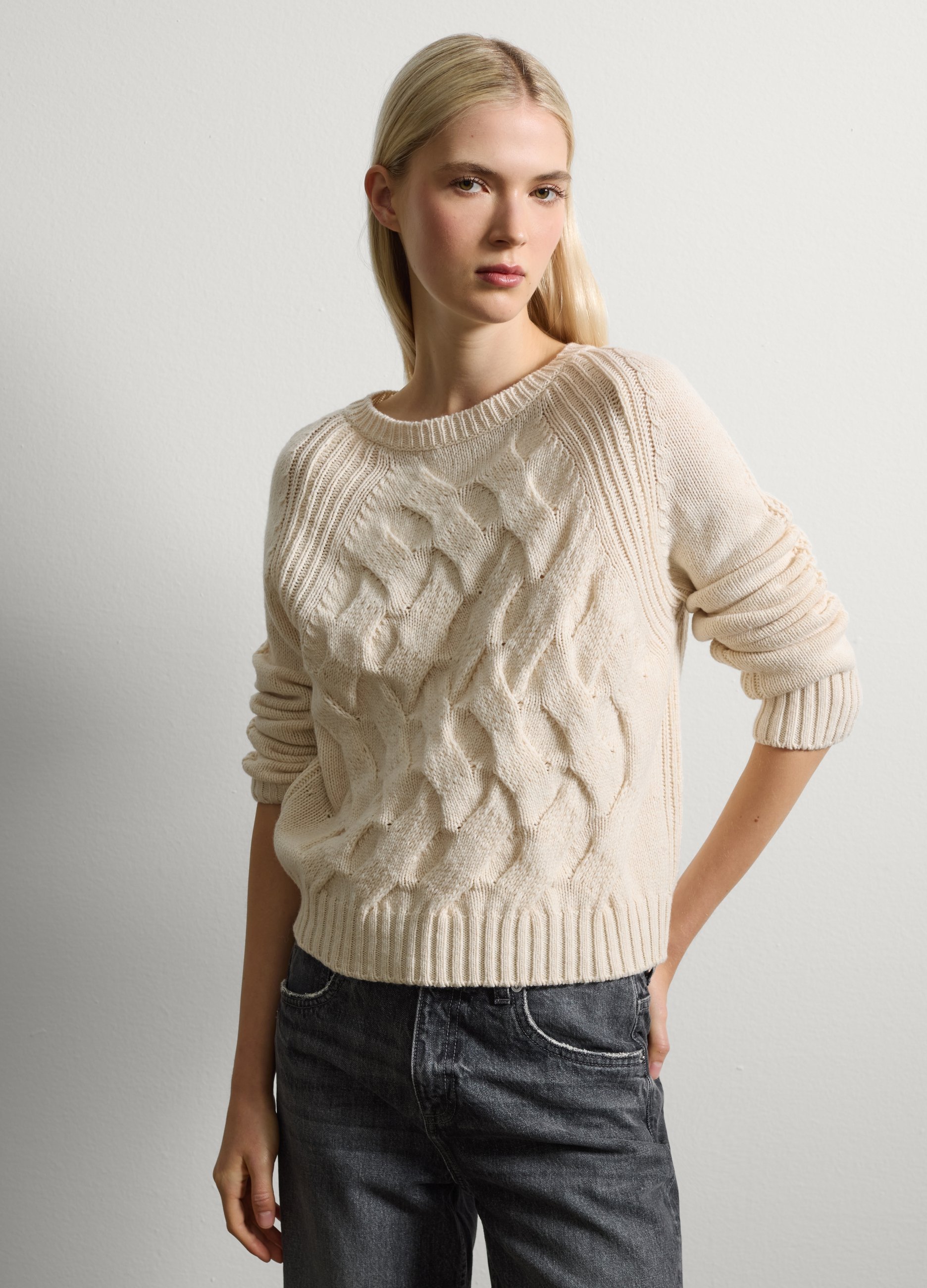 Stefanel - Maglione beige in misto lana regular fit, Donna, Beige chiaro, Taglia L