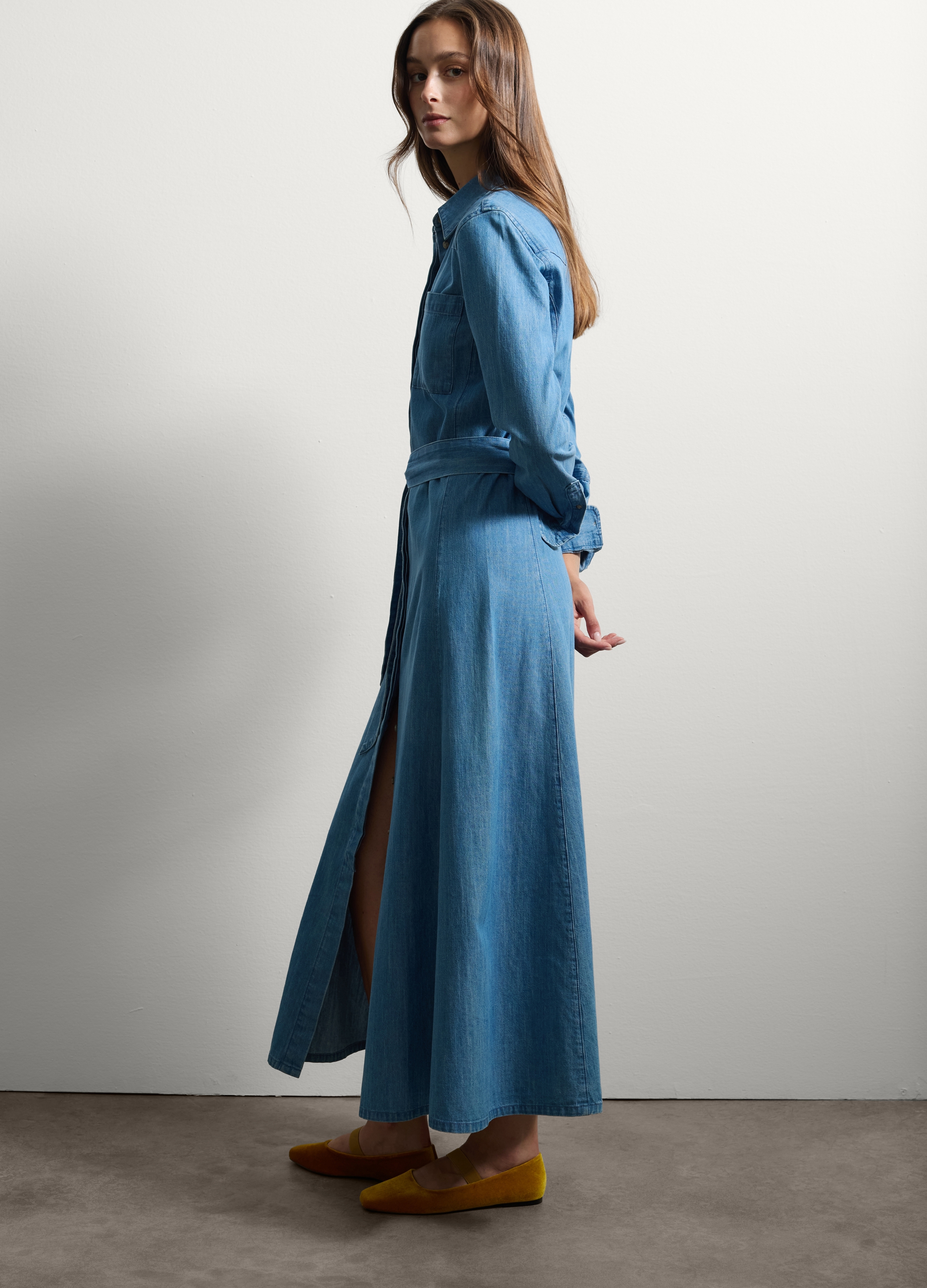 Stefanel - Abito chemisier in puro cotone denim regular fit, Donna, Azzurro chiaro, Taglia XS