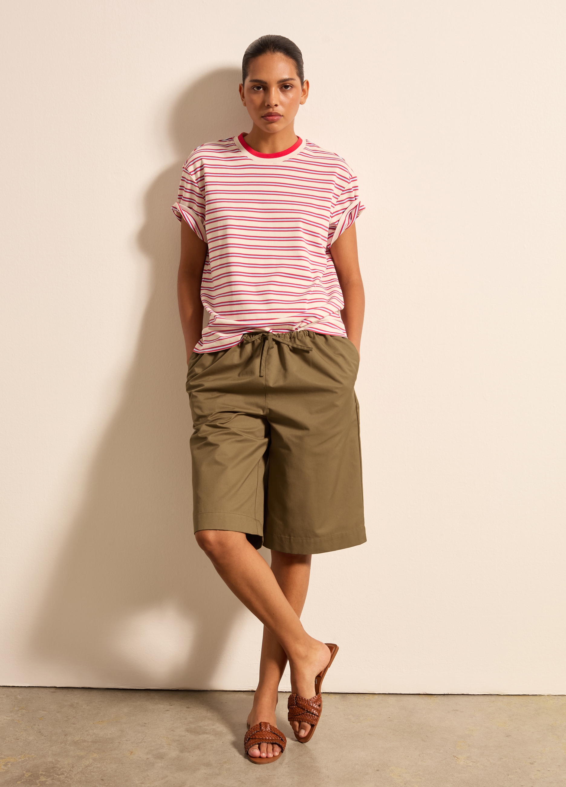 Stefanel - T-shirt in cotone a righe orizzontali, Donna, Bianco/Rosso, Taglia XS