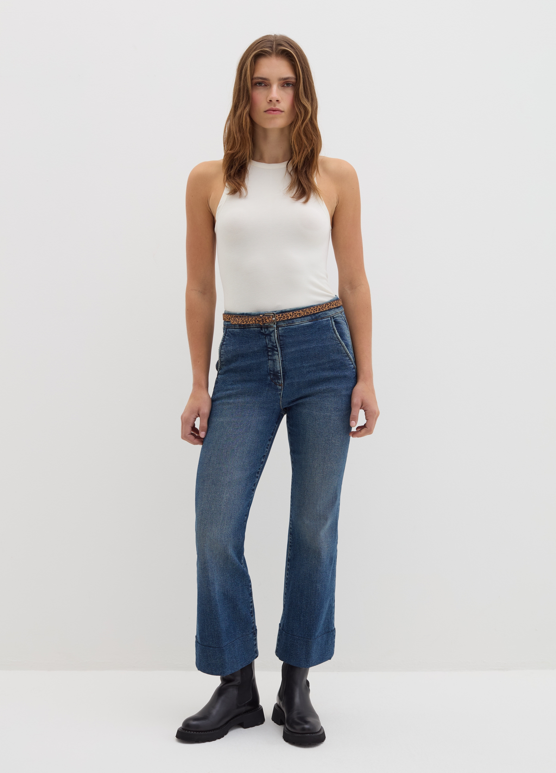 Stefanel - Jeans straight fit cinque tasche, Donna, Lavaggio medio, Taglia 42