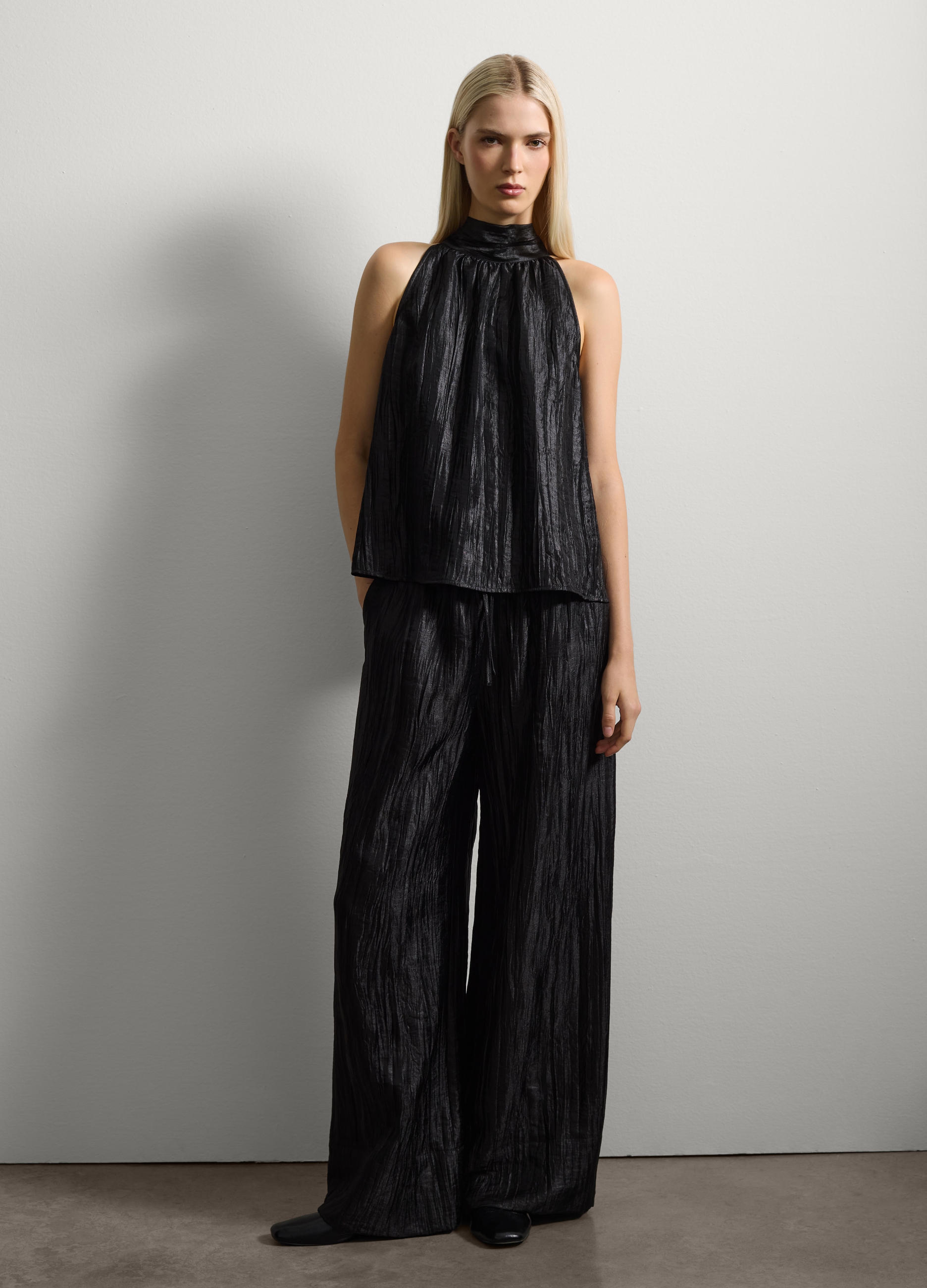 Stefanel - Pantaloni neri palazzo, Donna, Nero, Taglia XS