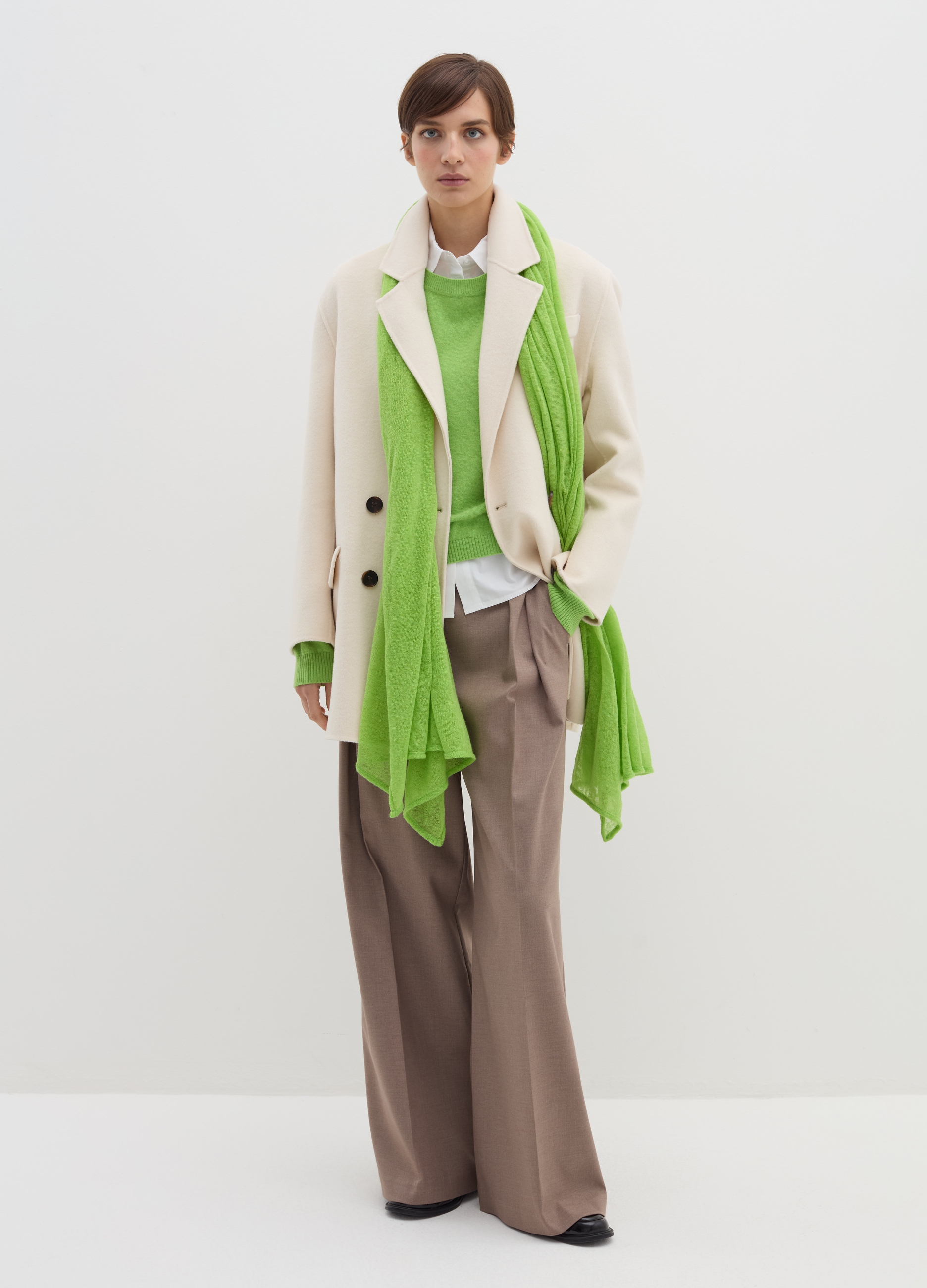 Stefanel - Cappotto corto doppiopetto, Donna, Bianco avorio, Taglia S