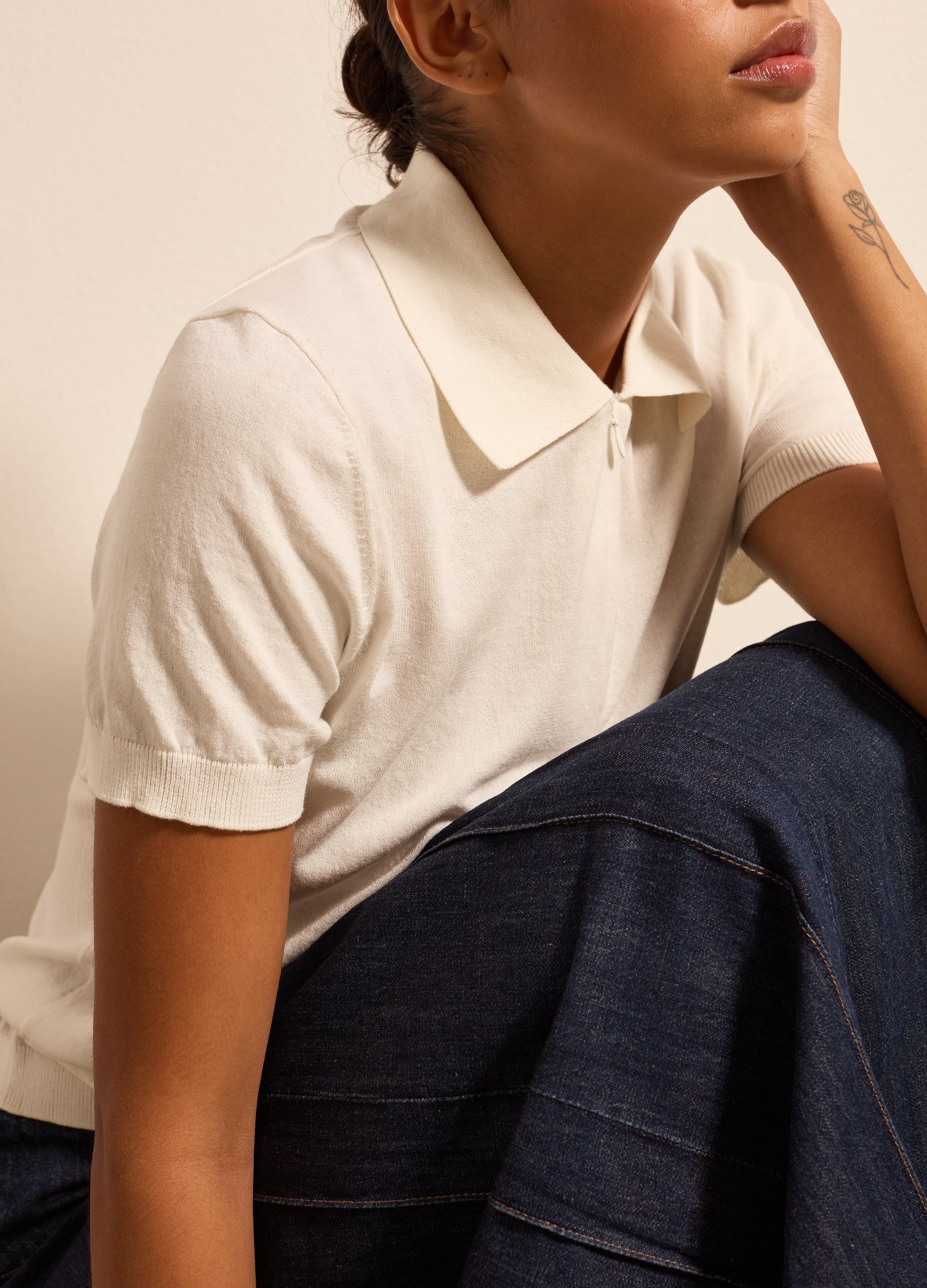 Stefanel - Polo in crêpe con mezza zip, Donna, Bianco ottico, Taglia XS