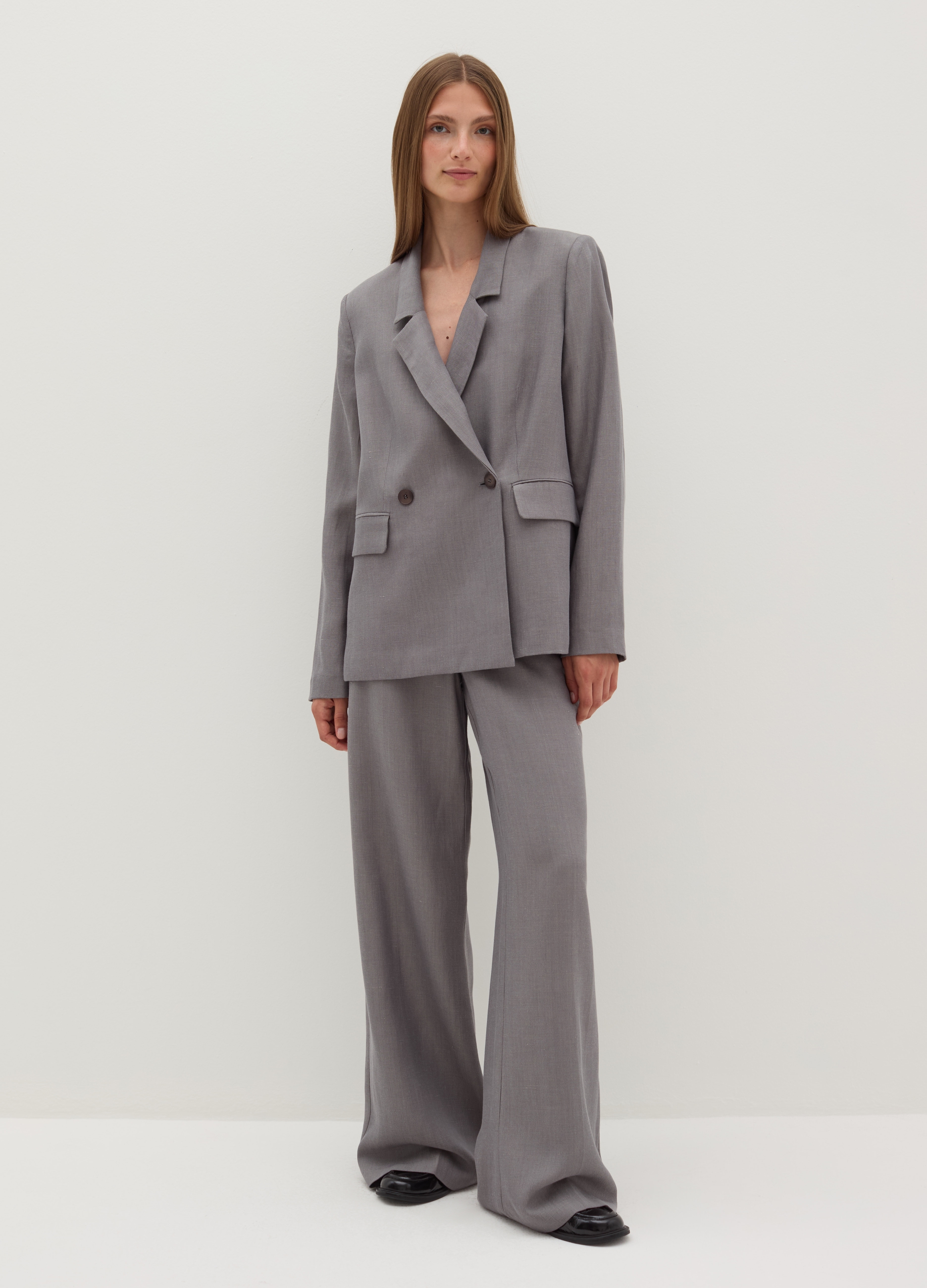 Stefanel - Pantalone palazzo a gamba larga, Donna, Grigio melange, Taglia 38