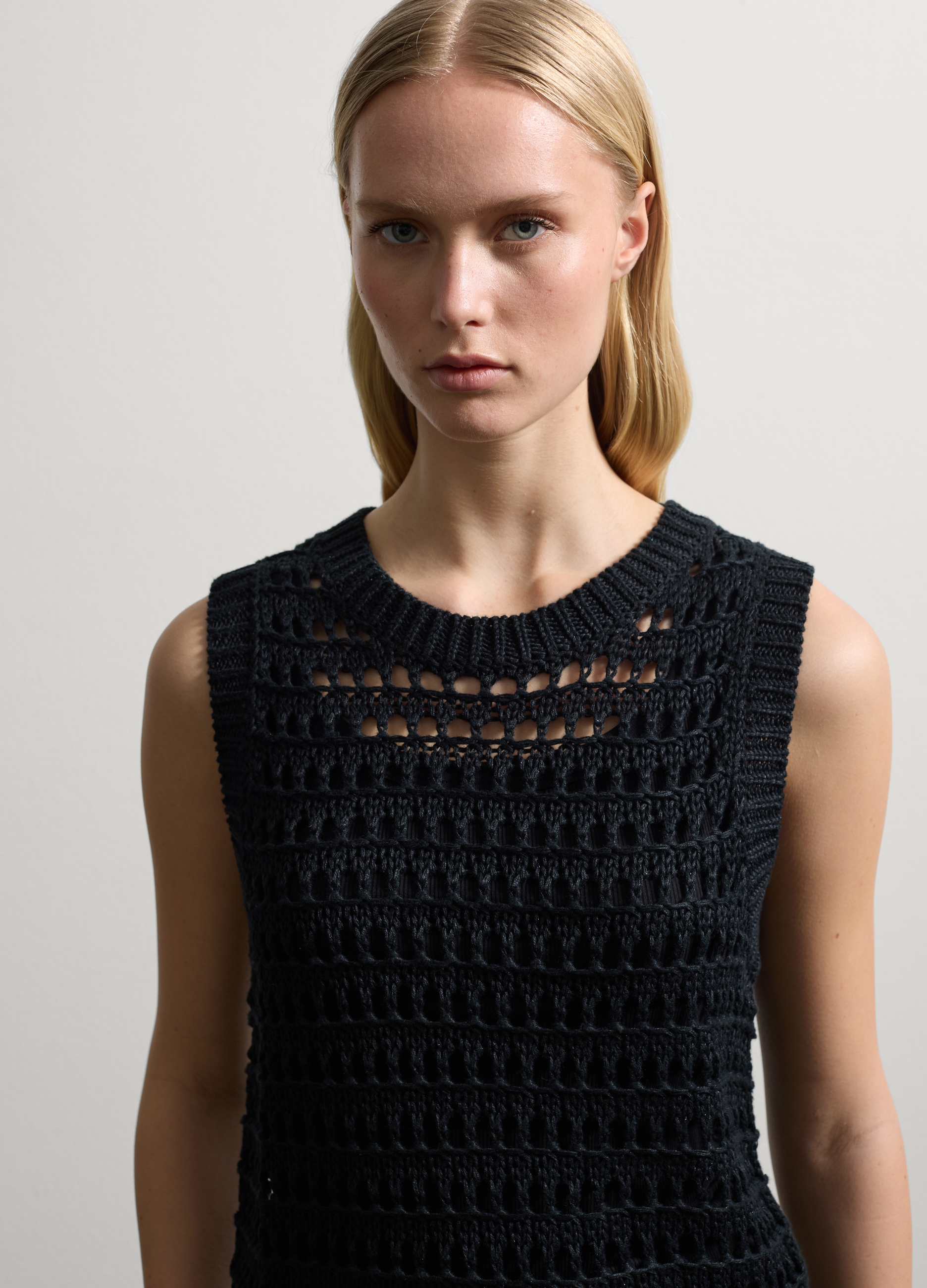 Stefanel - Tank top traforato, Donna, Nero, Taglia XS