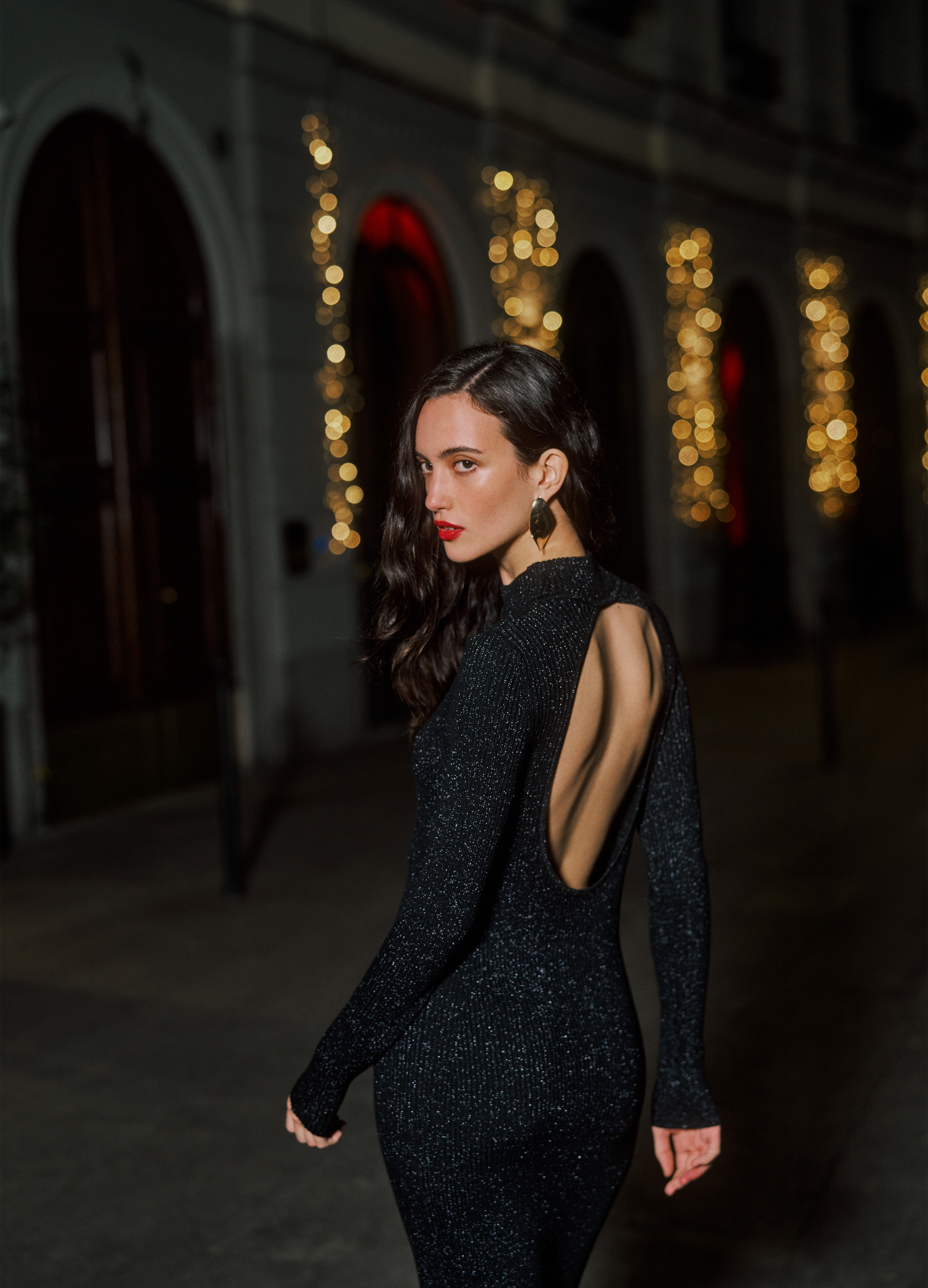 Stefanel - Vestito a tubo in lurex con dettaglio cut out, Donna, Nero, Taglia XS