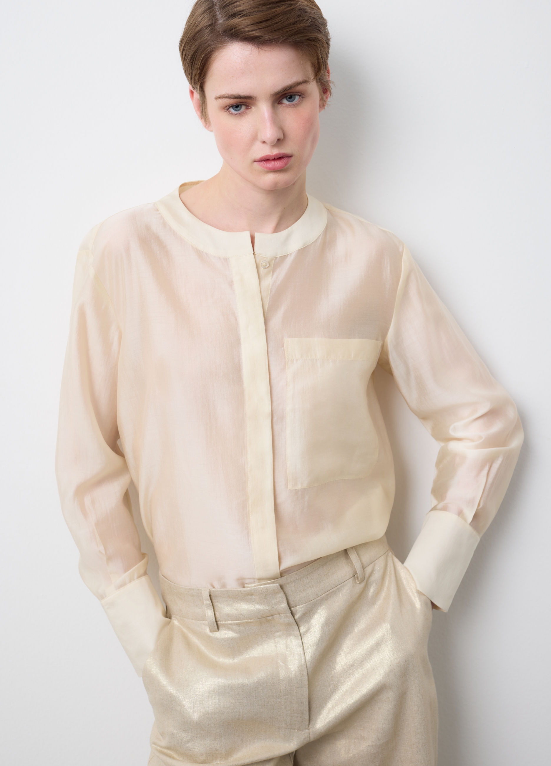 Stefanel - Camicia in misto lyocell beige regular fit, Donna, Beige chiaro, Taglia XS