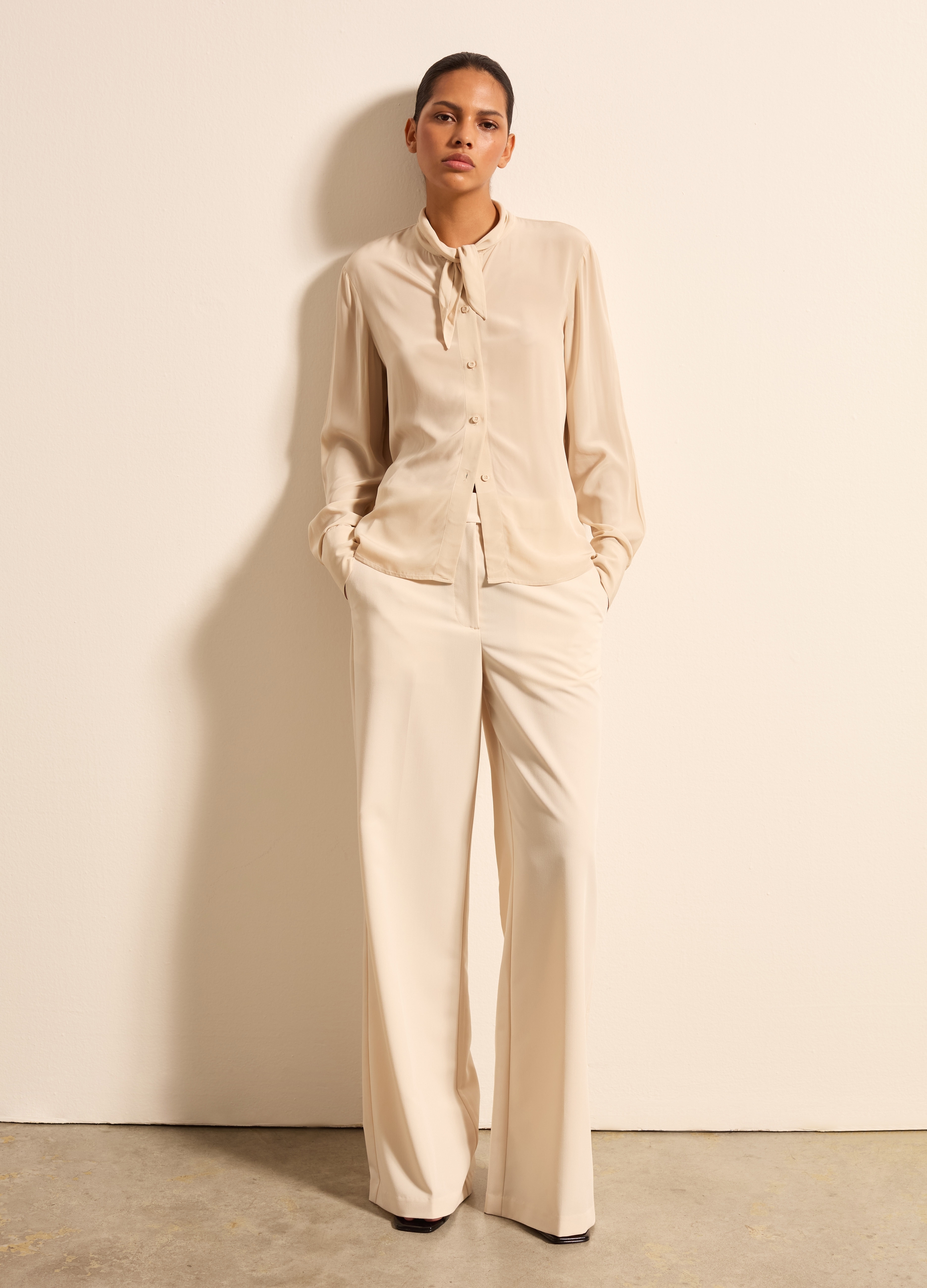 Stefanel - Pantalone a gamba larga, Donna, Crema, Taglia 38