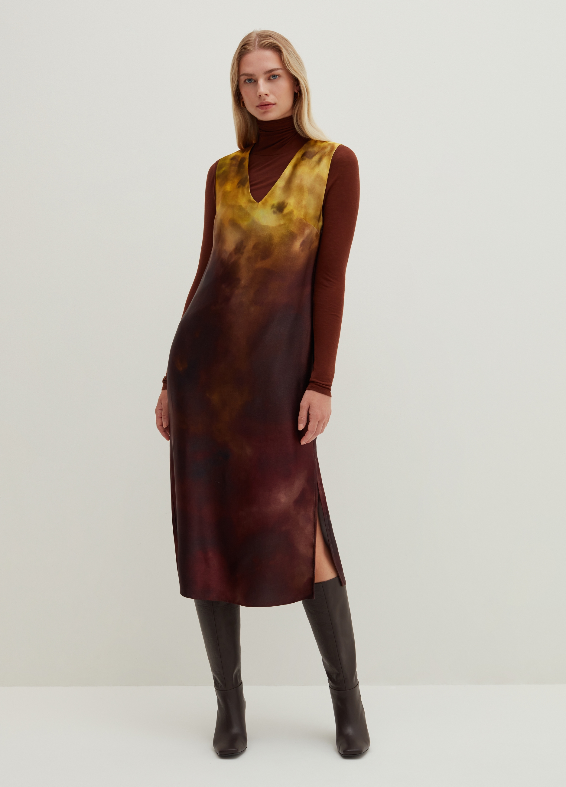 Stefanel - Midi-Kleid aus Viskose mit Degradé-Muster, Damen, Gelb/Lila