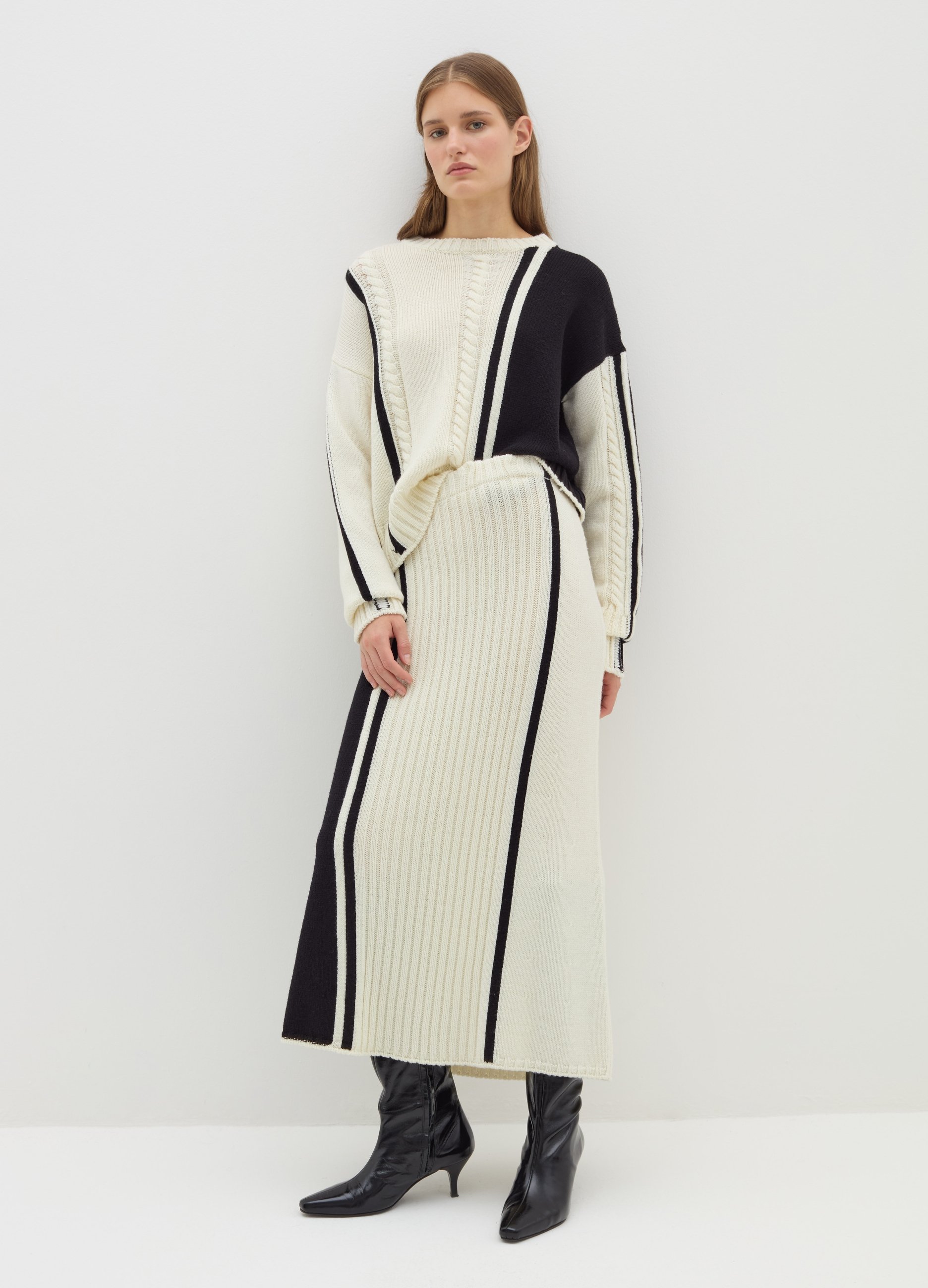 Stefanel - Pullover in cordonetto con intarsio bicolore, Donna, Bianco/Nero, Taglia XS