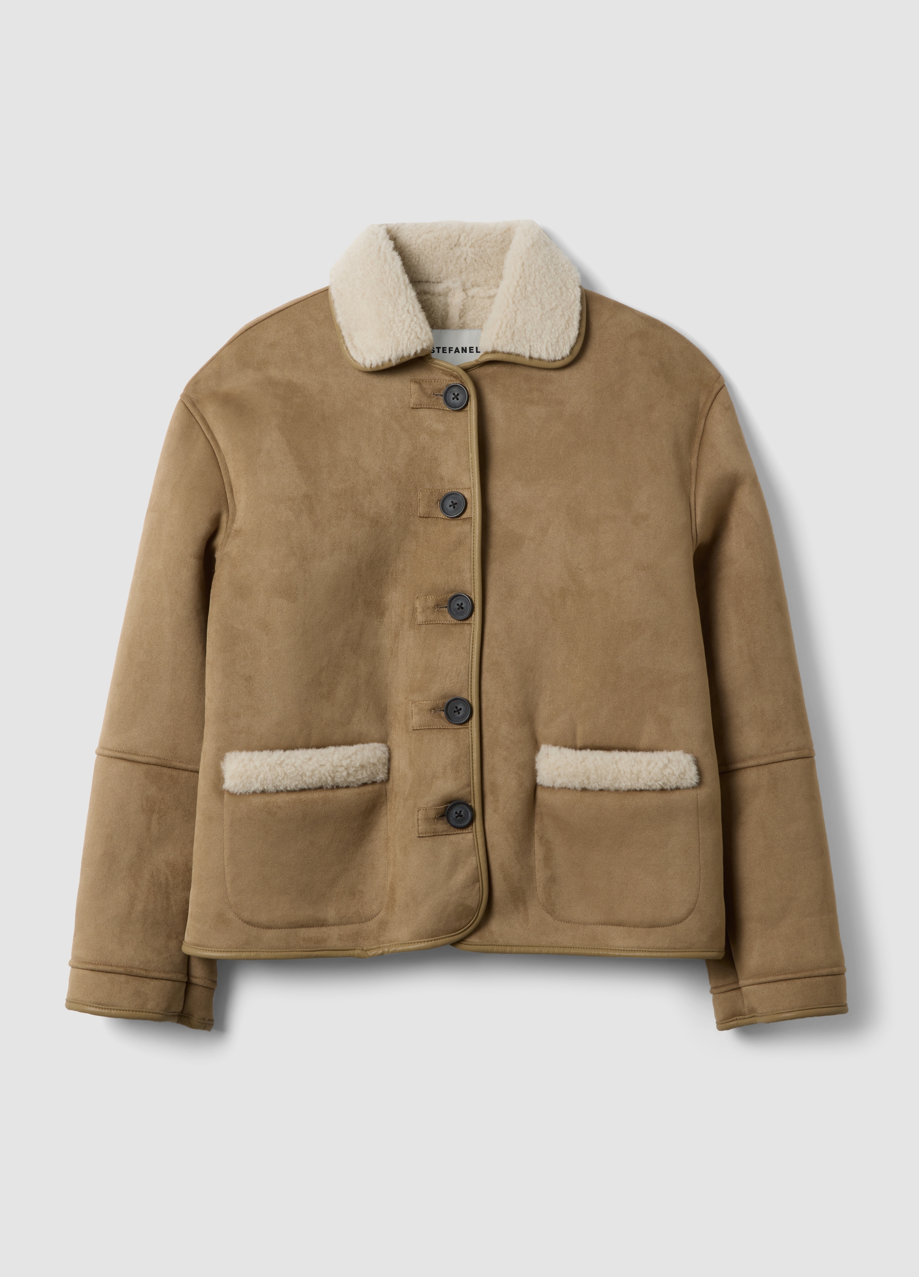 Stefanel - Giacca beige in sherpa elasticizzato con colletto effetto peluche over, Donna, Beige, Taglia L