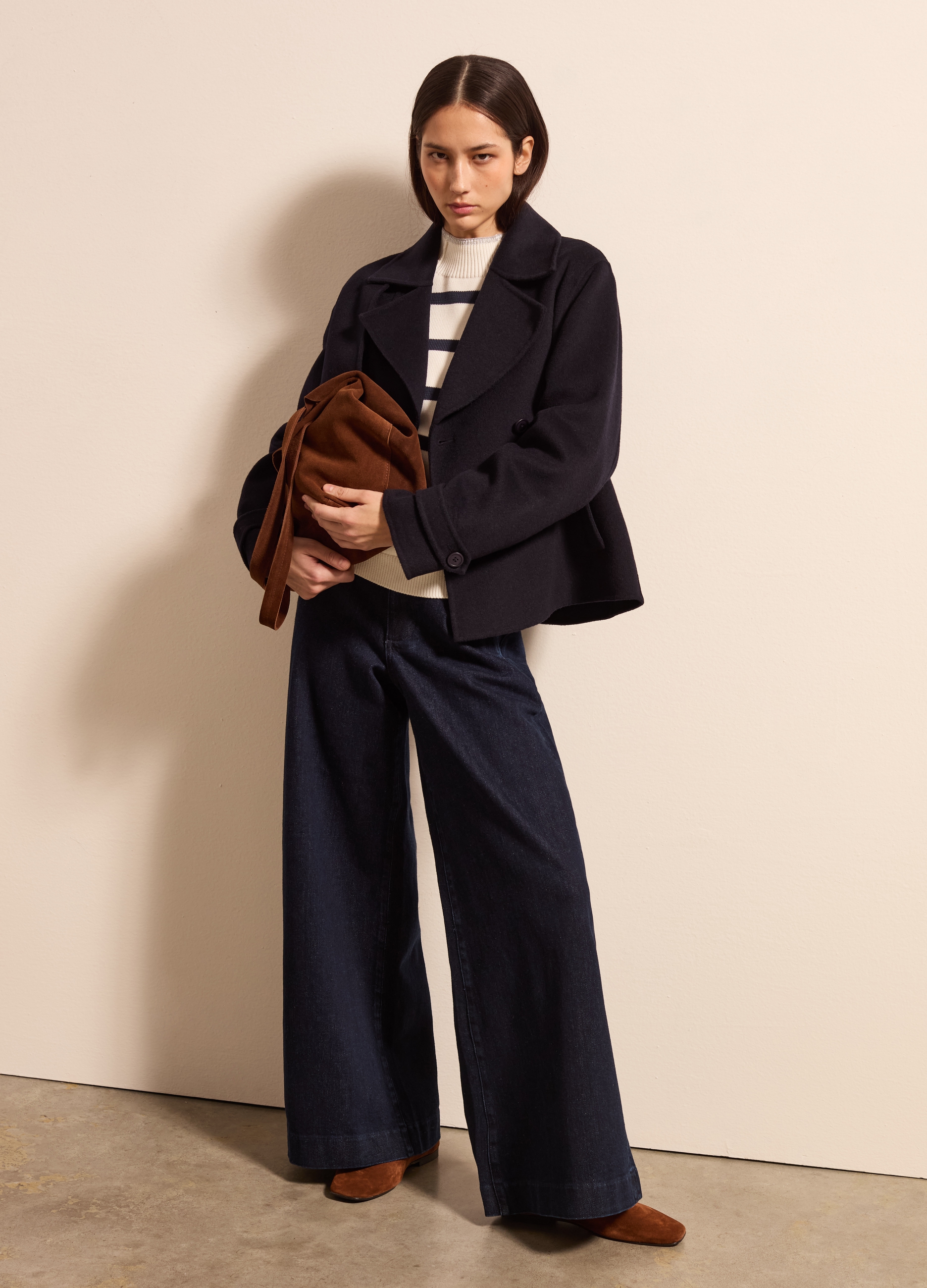 Stefanel - Jeans a gamba larga, Donna, Lavaggio scuro, Taglia 48