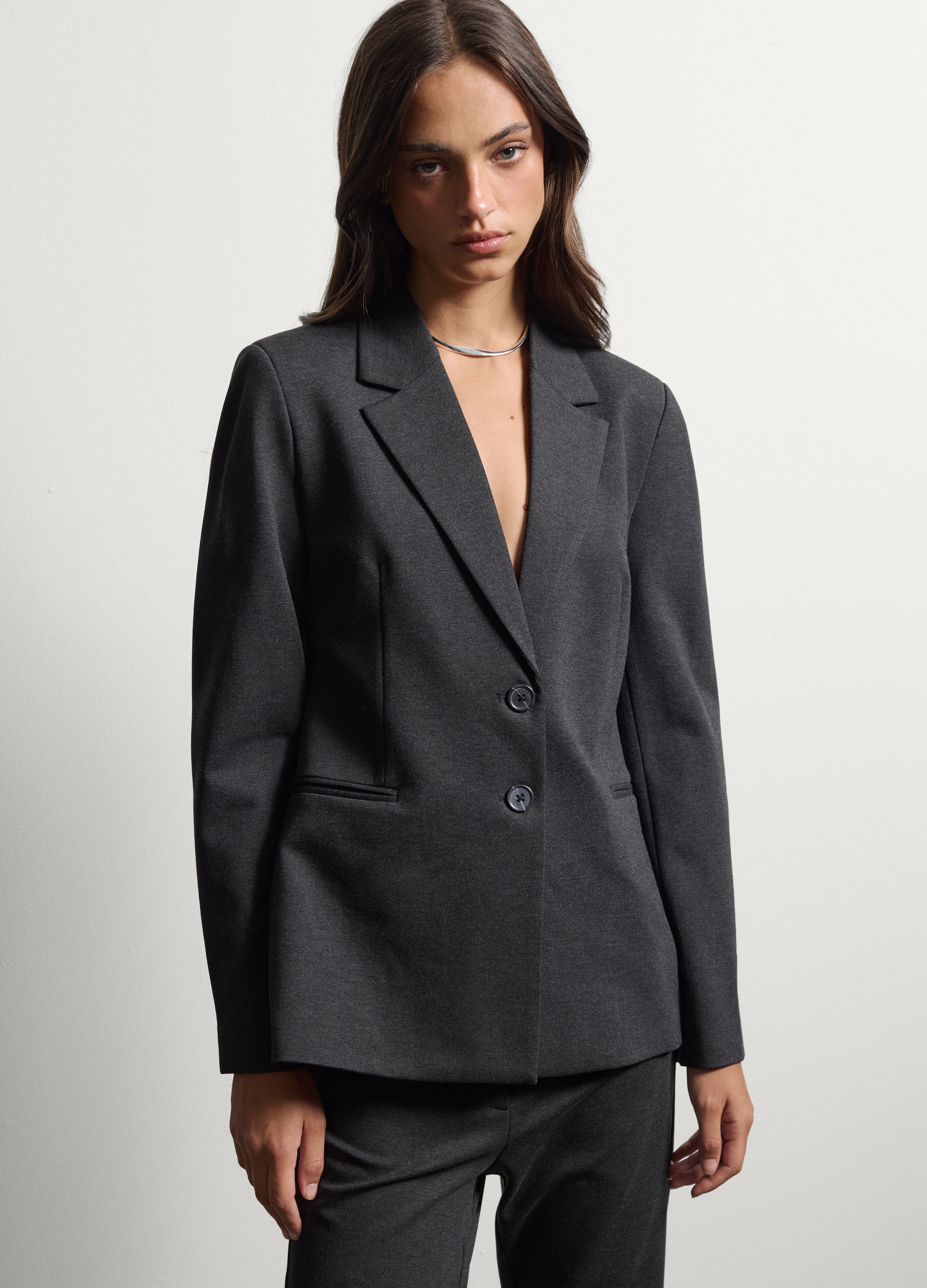 Stefanel - Grauer Blazer aus elastischer Viskose mit klassischem Revers, Regular Fit, Damen, Dunkelgrau