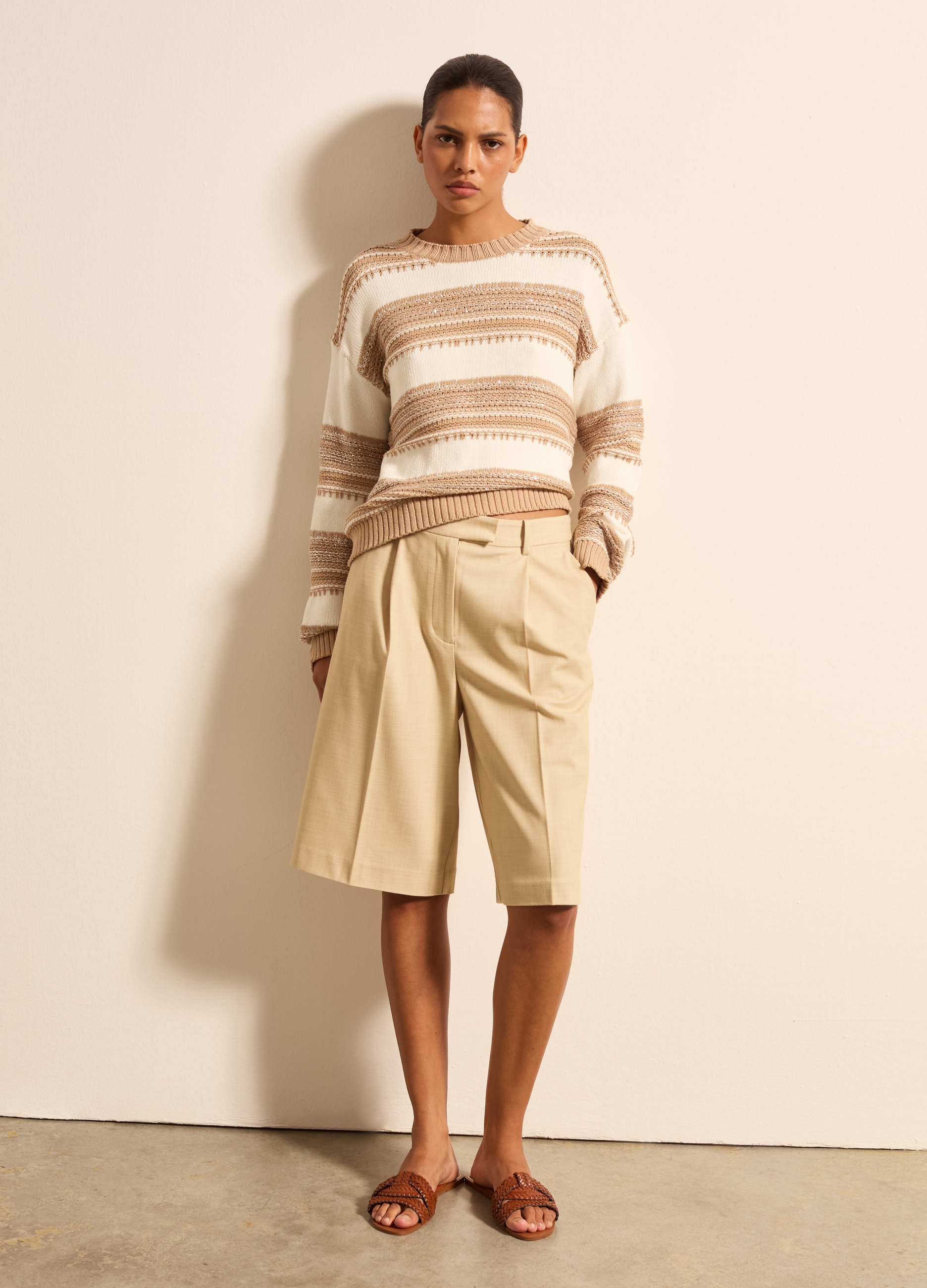 Stefanel - Pullover jacquard con dettagli in lurex, Donna, Bianco/Beige, Taglia XS