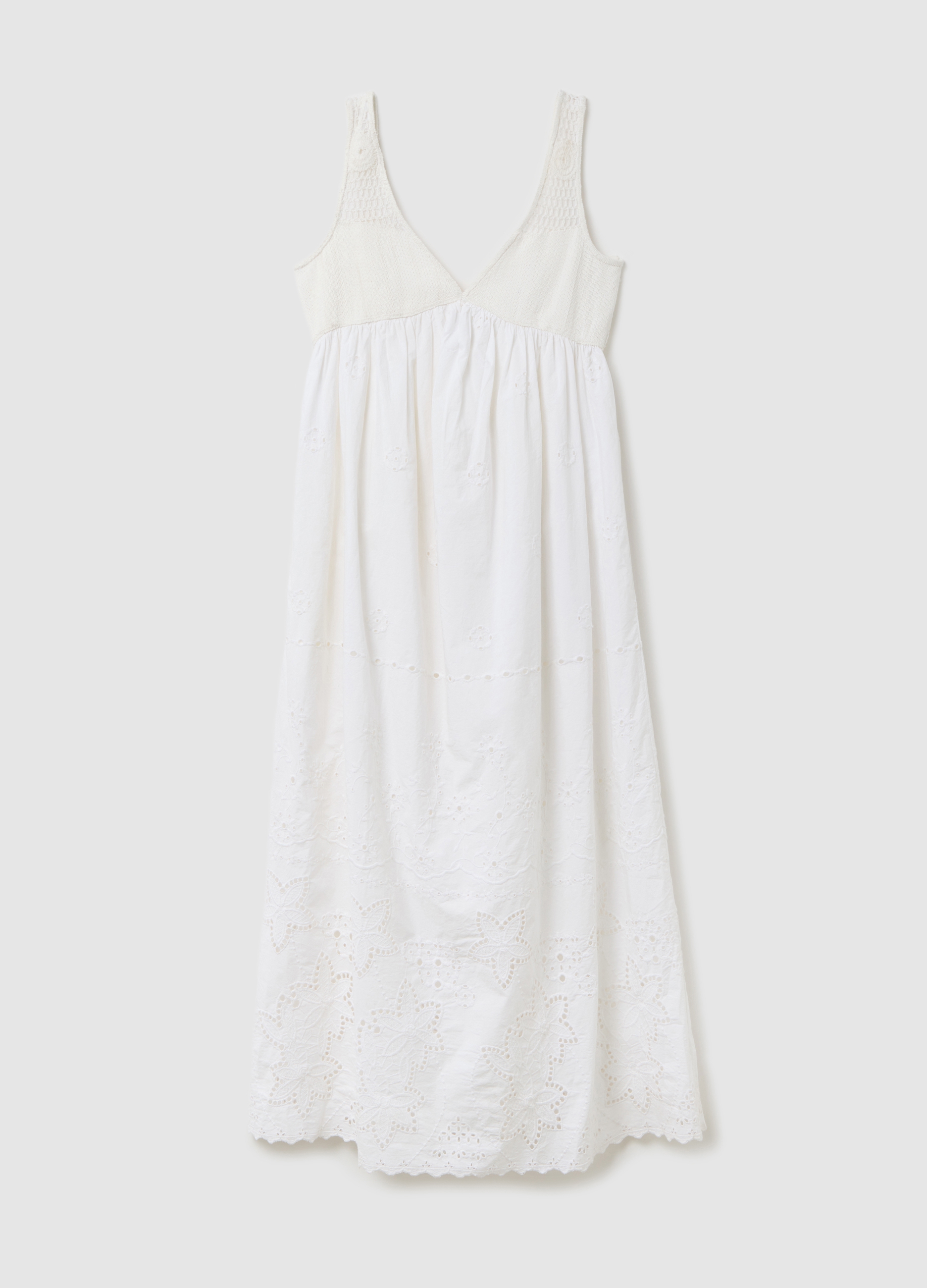 Stefanel - Slip dress combinato con sangallo, Donna, Bianco ottico, Taglia XS
