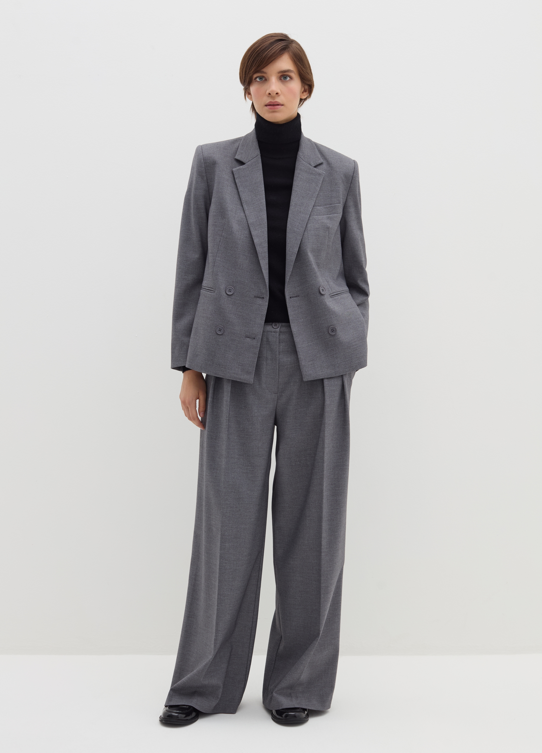 Stefanel - Pantalone loose fit con pinces, Donna, Grigio melange, Taglia 38