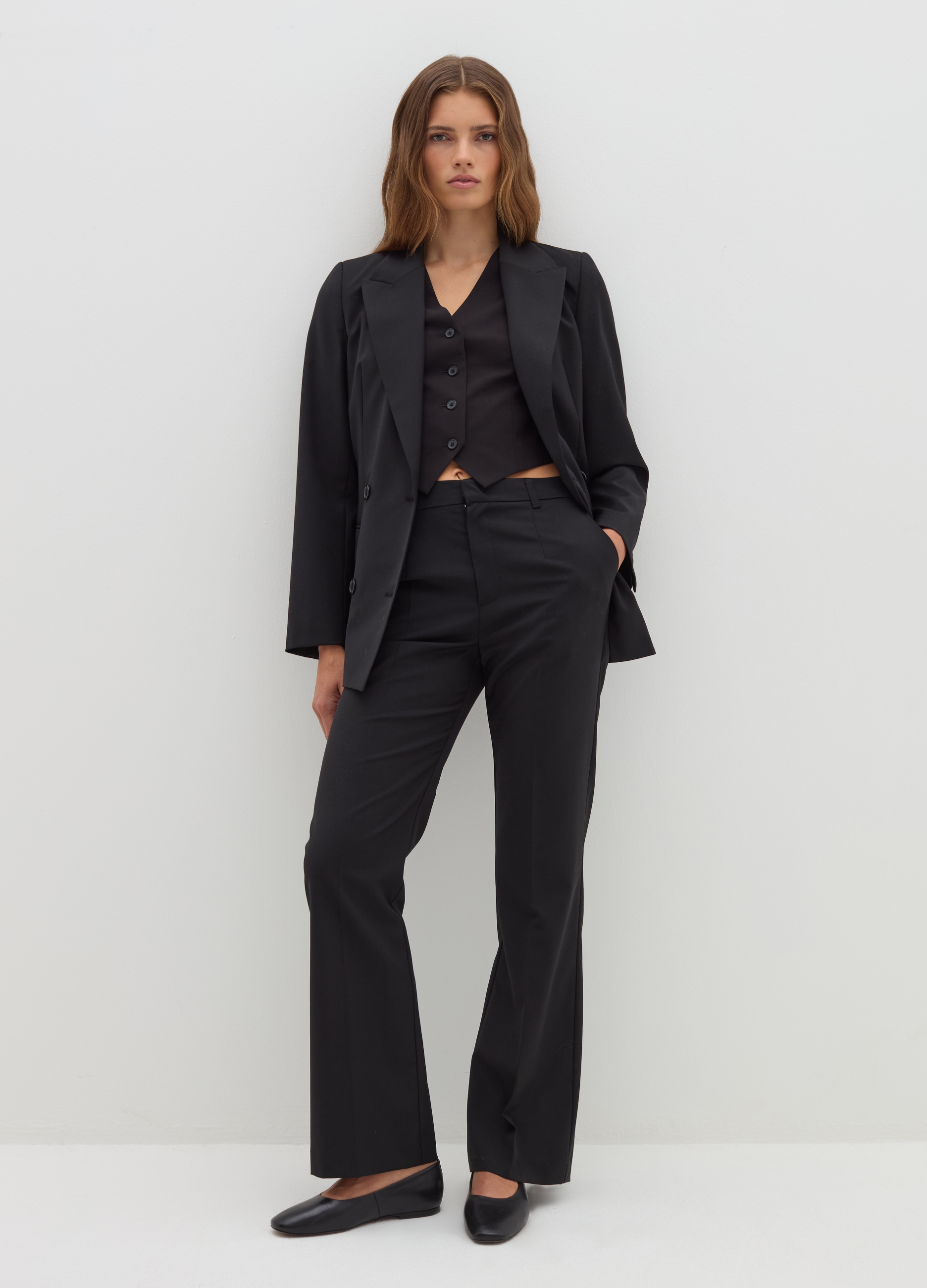 Stefanel - Pantalone straight fit in fresco lana, Donna, Nero, Taglia 40