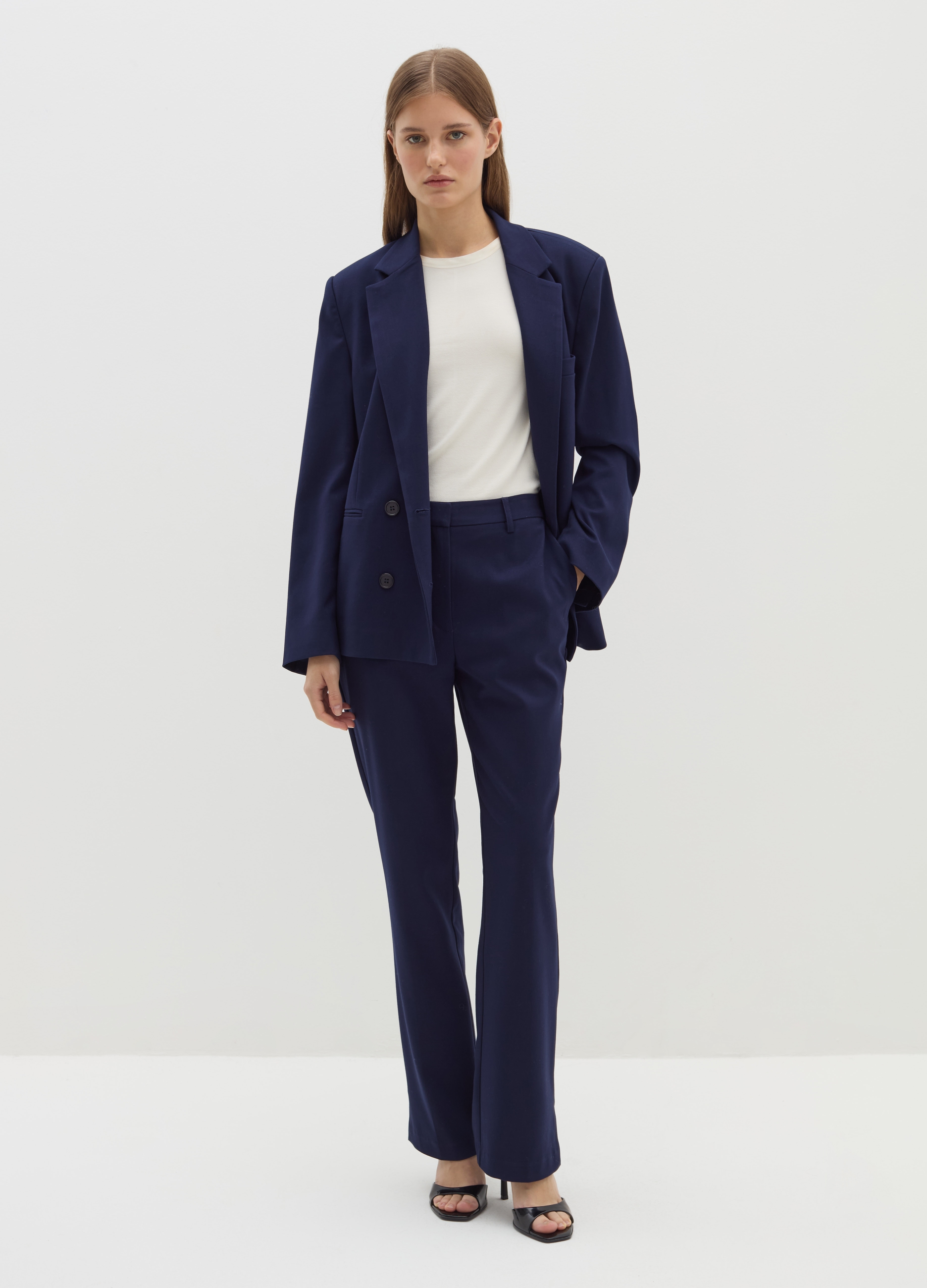 Stefanel - Pantalone flare fit in flanella, Donna, Blu navy, Taglia 38