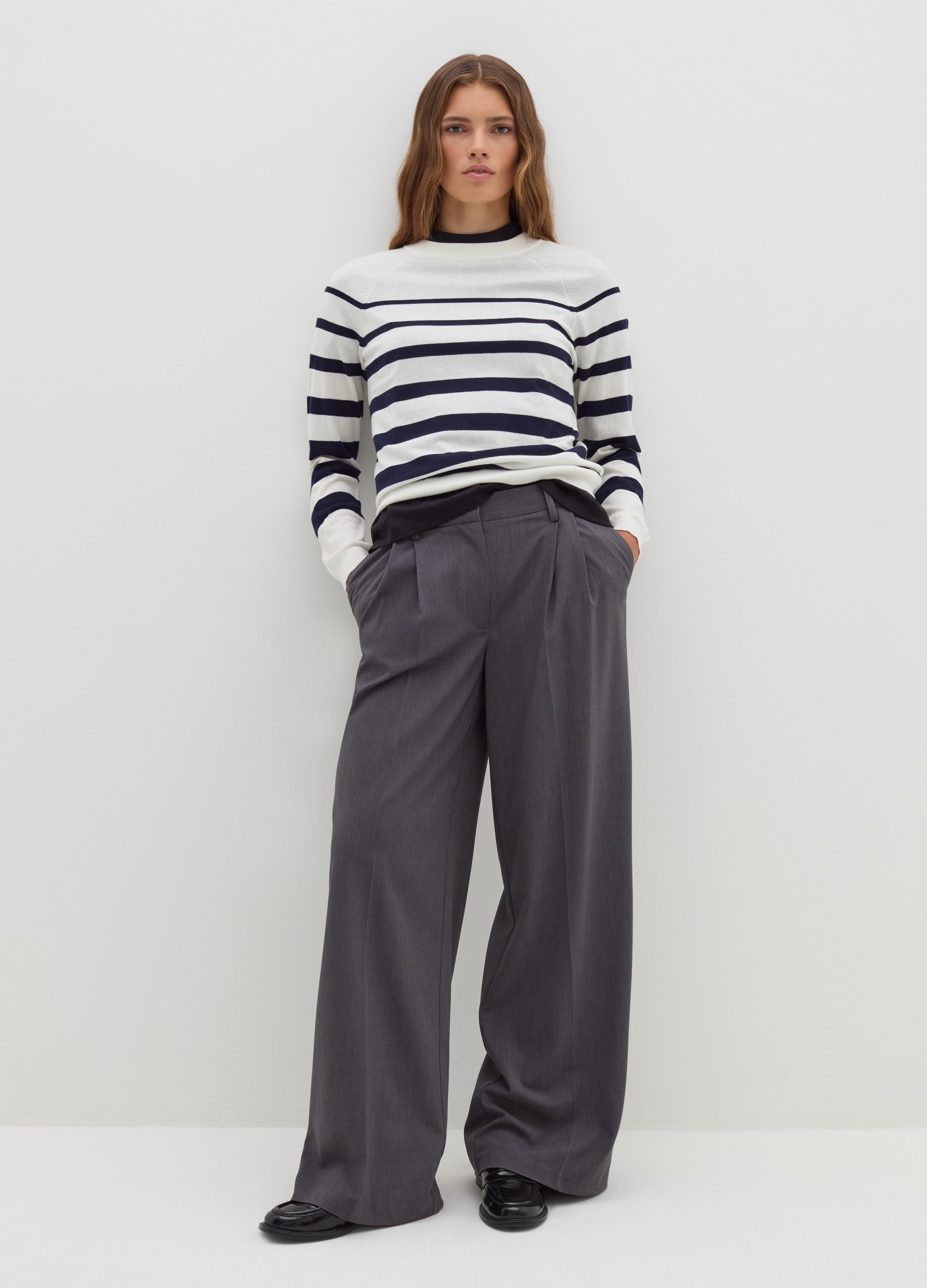 Stefanel - Maglia a righe in lana cotone e cashmere, Donna, Bianco/Blu, Taglia XS