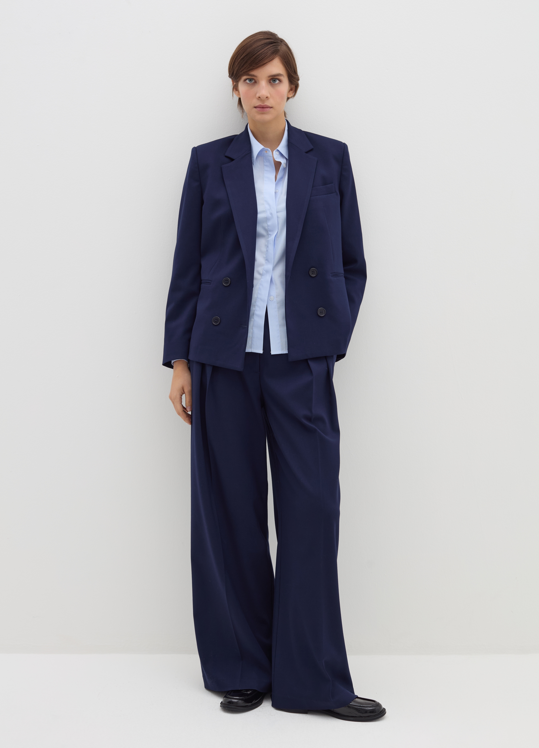 Stefanel - Blazer doppiopetto in flanella, Donna, Blu navy, Taglia 44