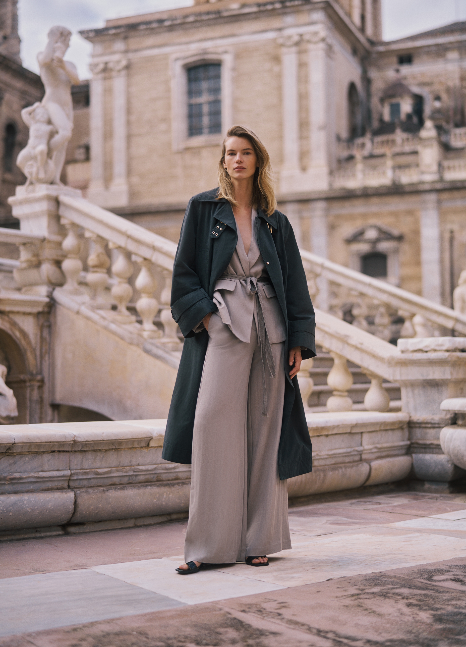 Stefanel - Trench lungo con fibbia, Donna, Grigio scuro, Taglia XS