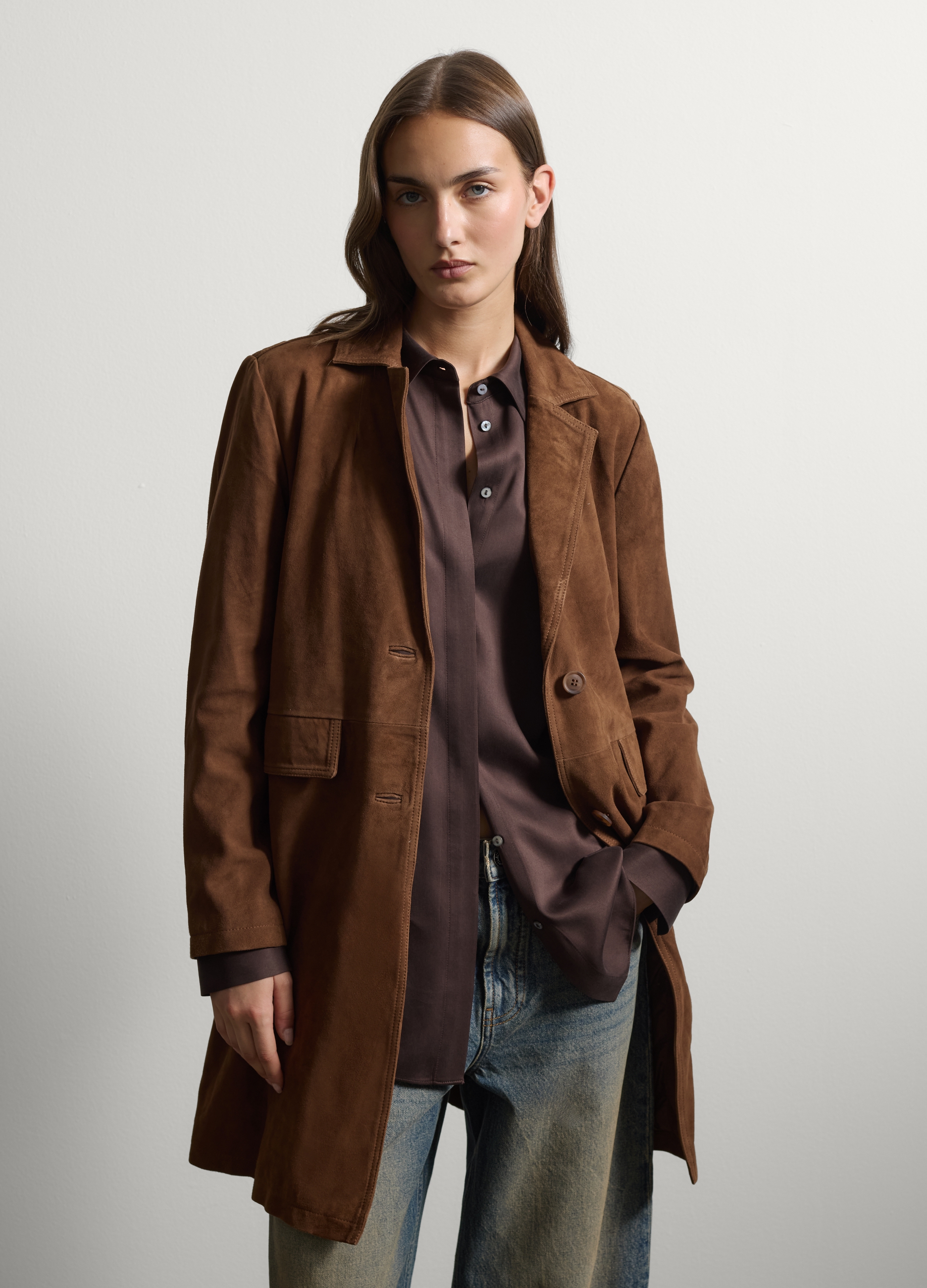 Stefanel - Cappotto marrone regular fit in vera pelle, Donna, Marrone cuoio, Taglia XS