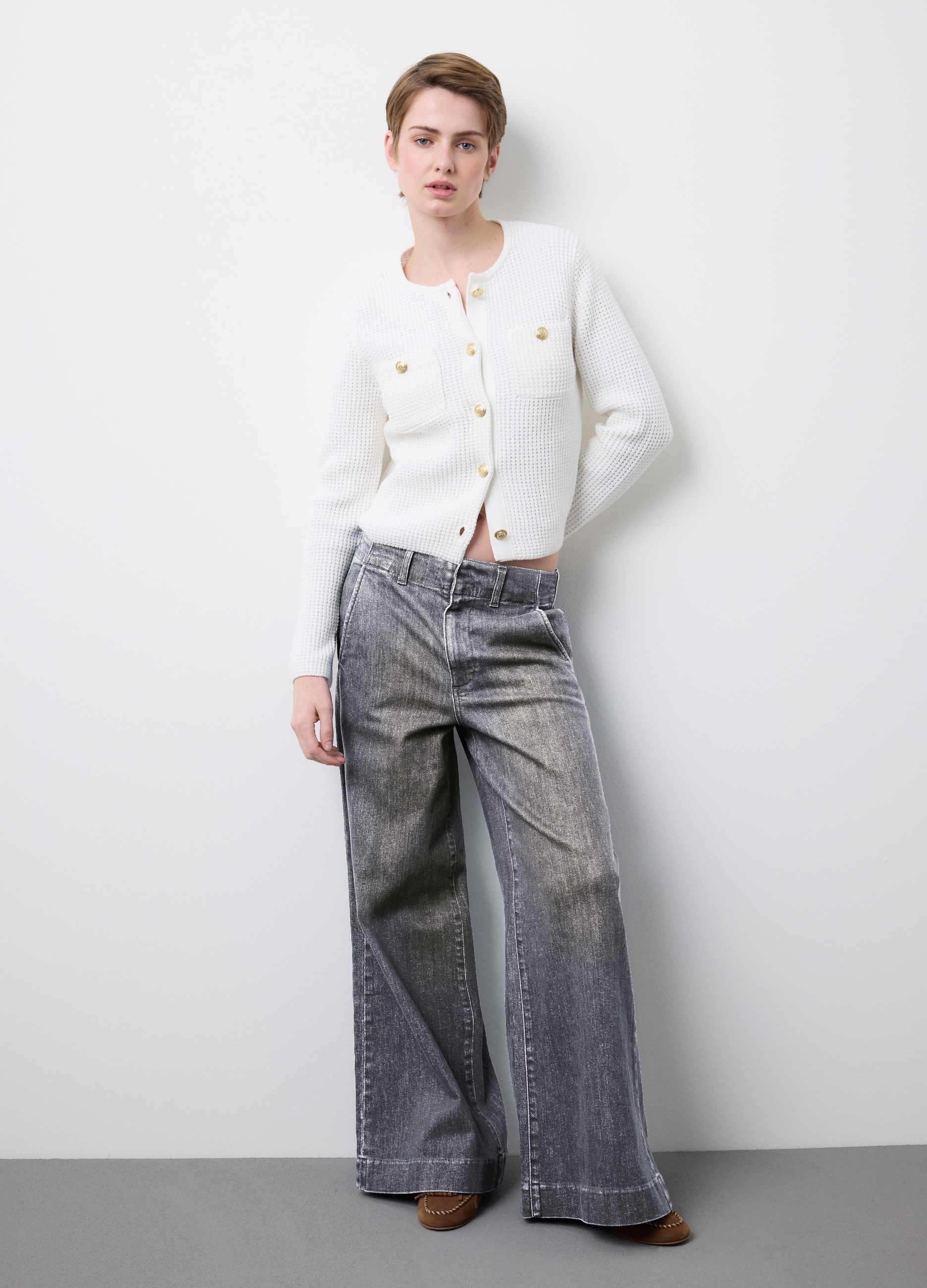 Stefanel - Jeans in cotone elasticizzato blu a gamba larga, Donna, Blu denim, Taglia 38